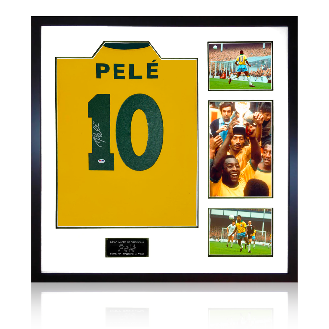 Pele Back Signed Framed Shirt Elite Frame (PSA)