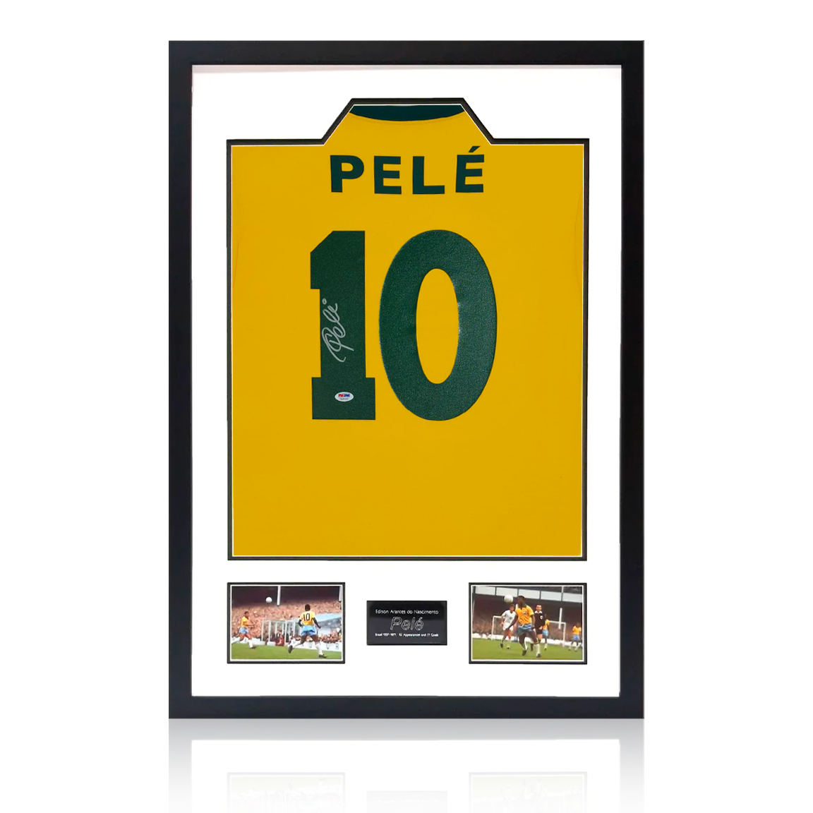 Pele Back Signed Brazil Shirt Premium Frame (PSA)
