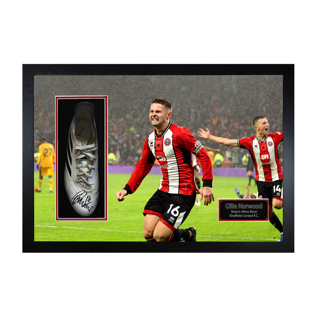 Ollie Norwood Signed & Match-Worn Sheffield United Boot Iconic Frame