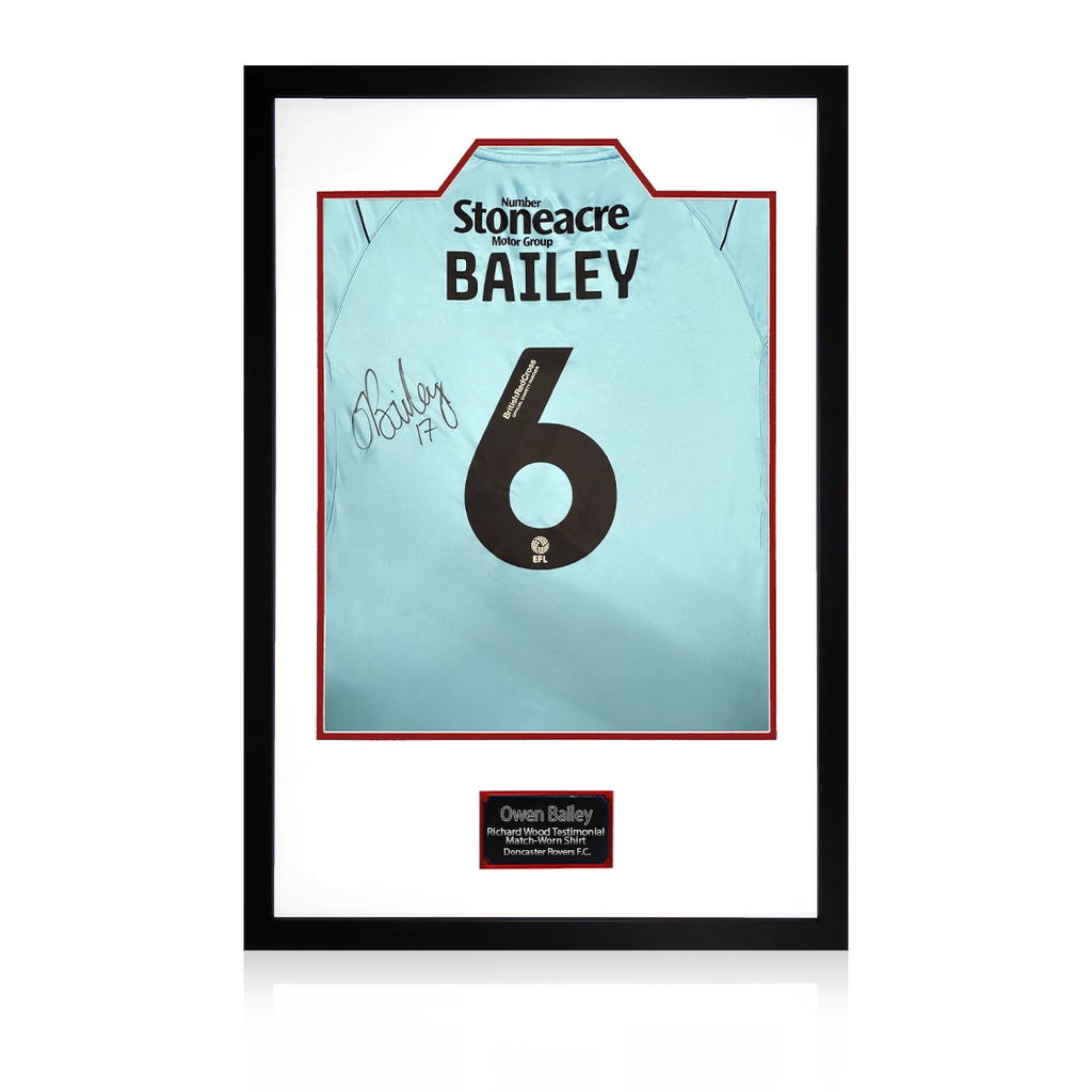 Owen Bailey Match-Worn & Signed Doncaster Rovers Shirt Premium Frame