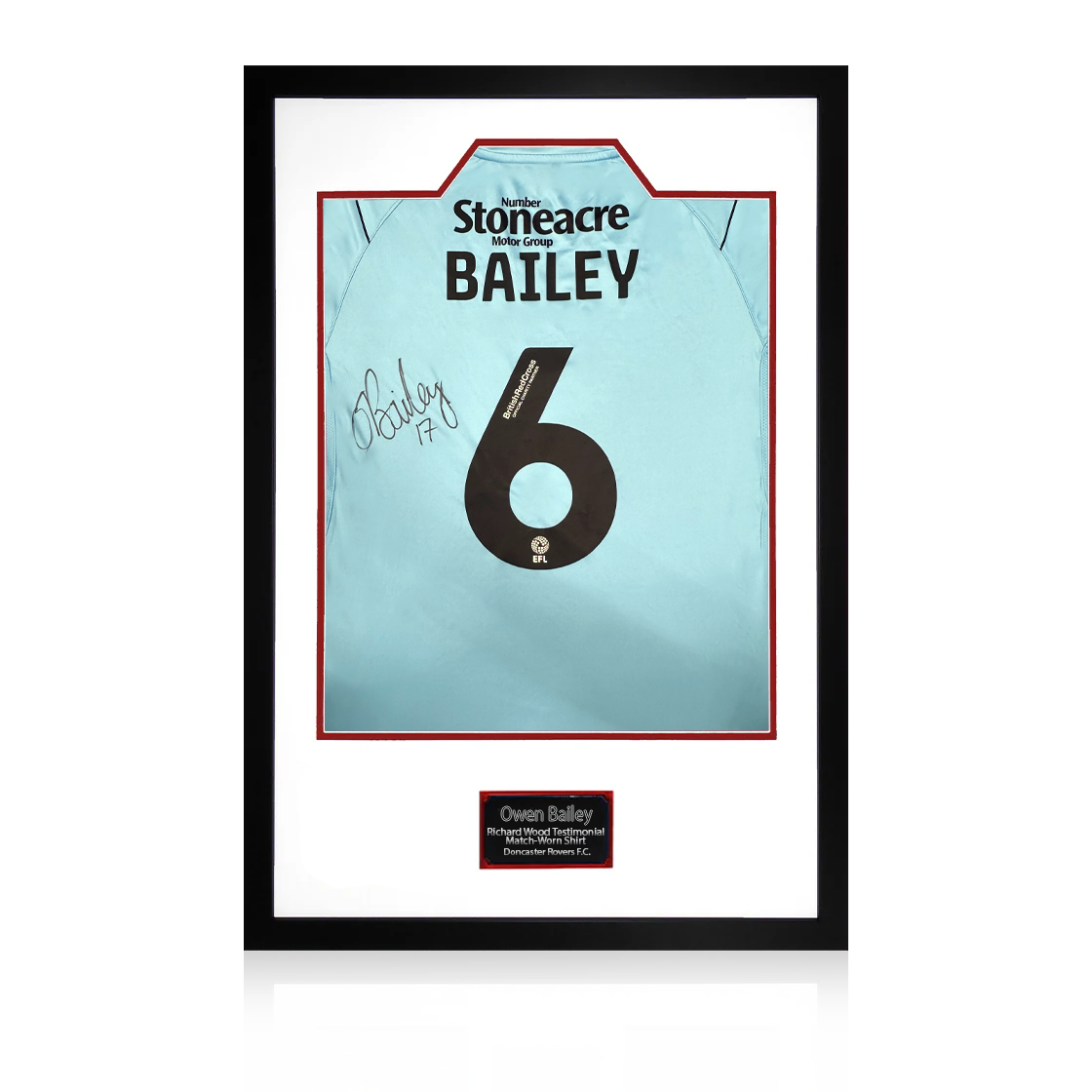 Owen Bailey Match-Worn & Signed Doncaster Rovers Shirt Premium Frame