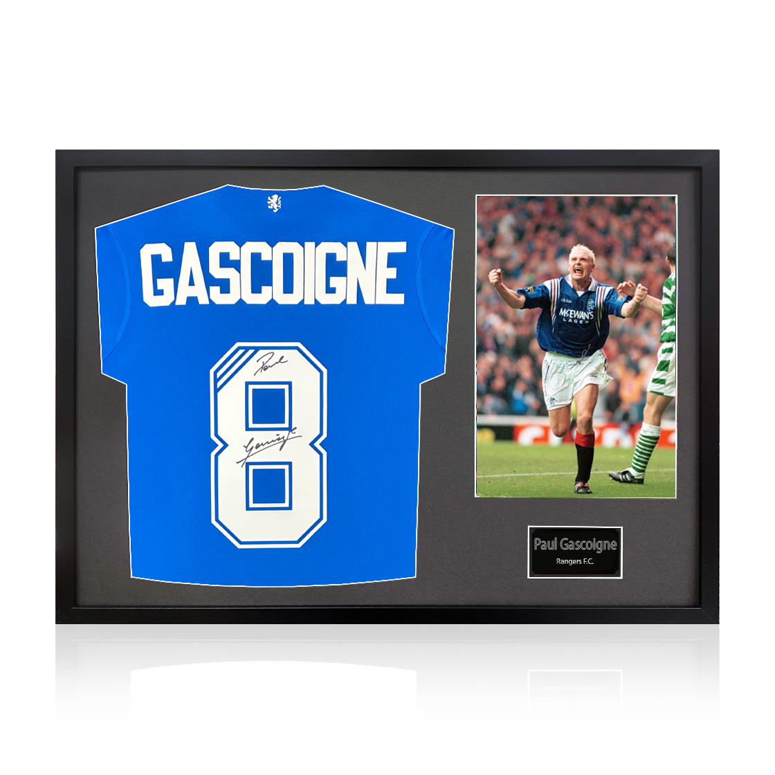 Paul Gascoigne Signed Rangers Shirt Classic Frame