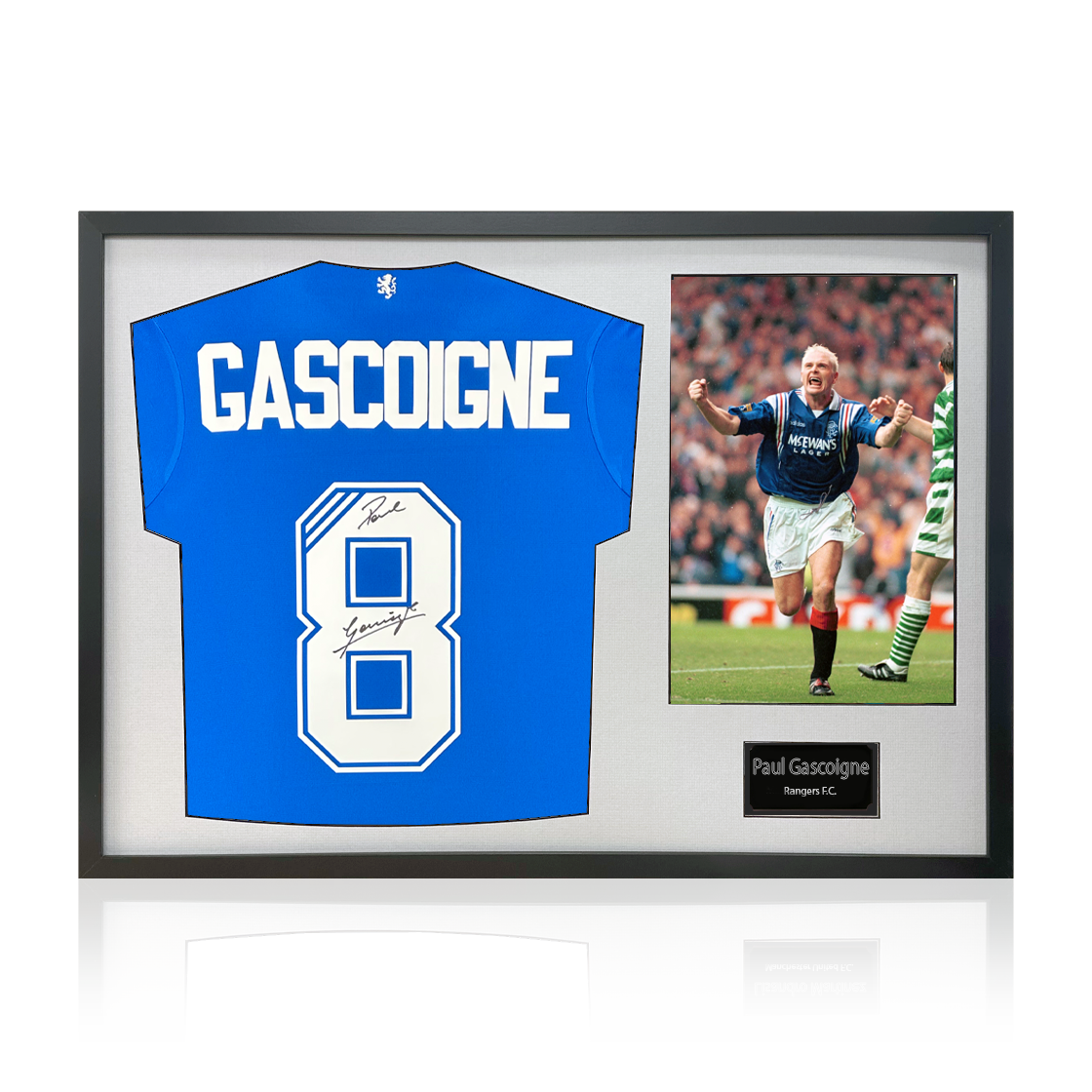 Paul Gascoigne Signed Rangers Shirt Classic Frame
