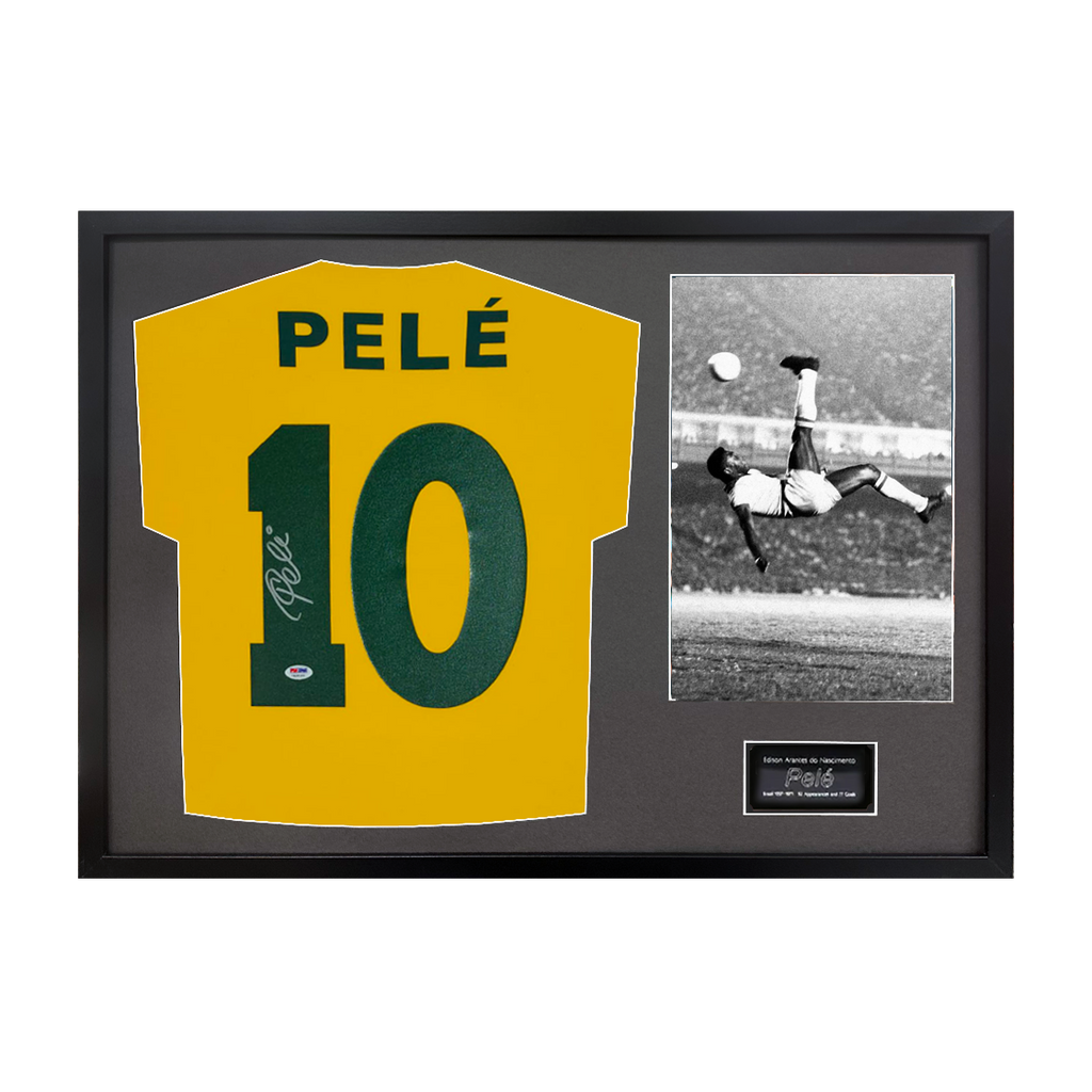Pele Back Signed Brazil Shirt Classic Frame (PSA)