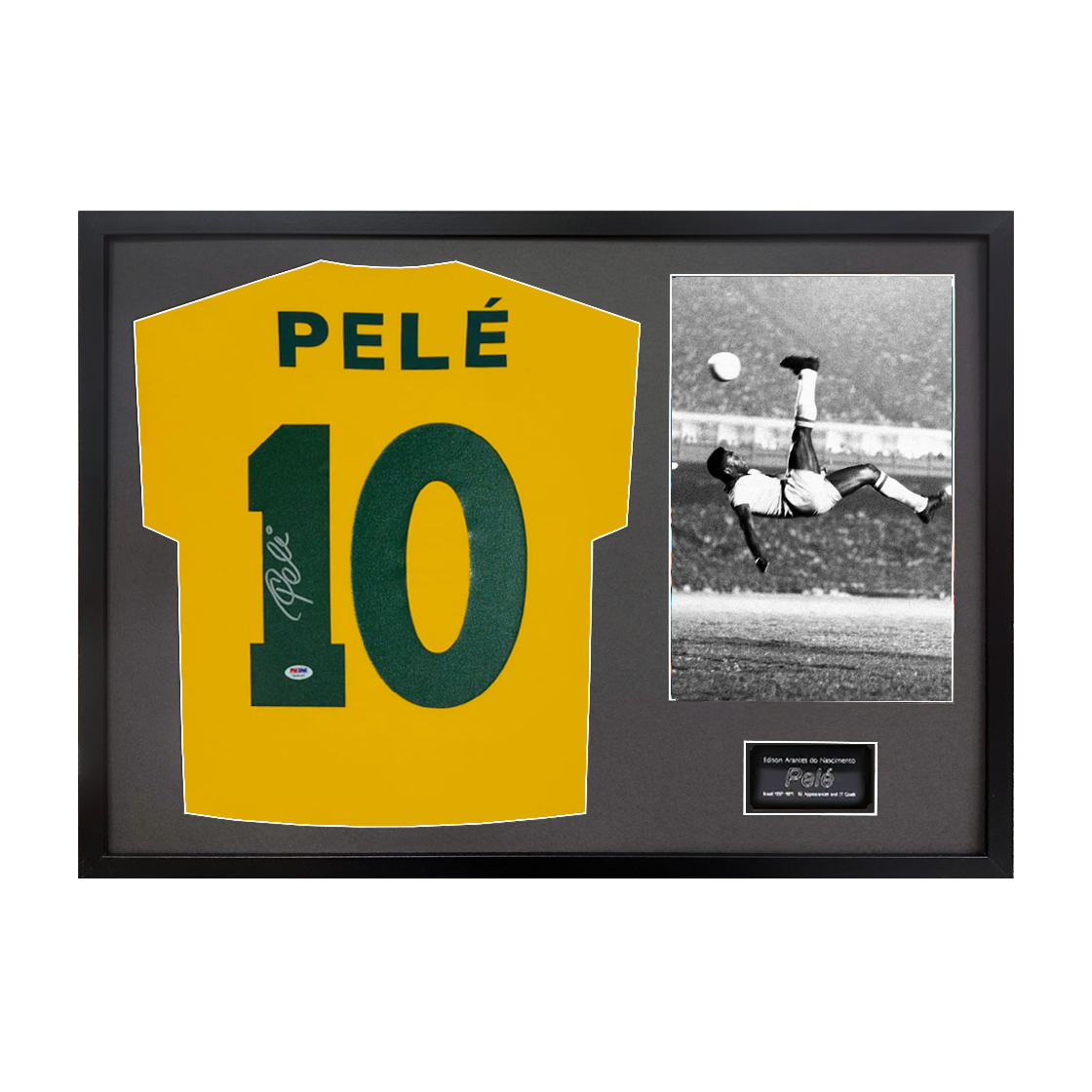 Pele Back Signed Brazil Shirt Classic Frame (PSA)