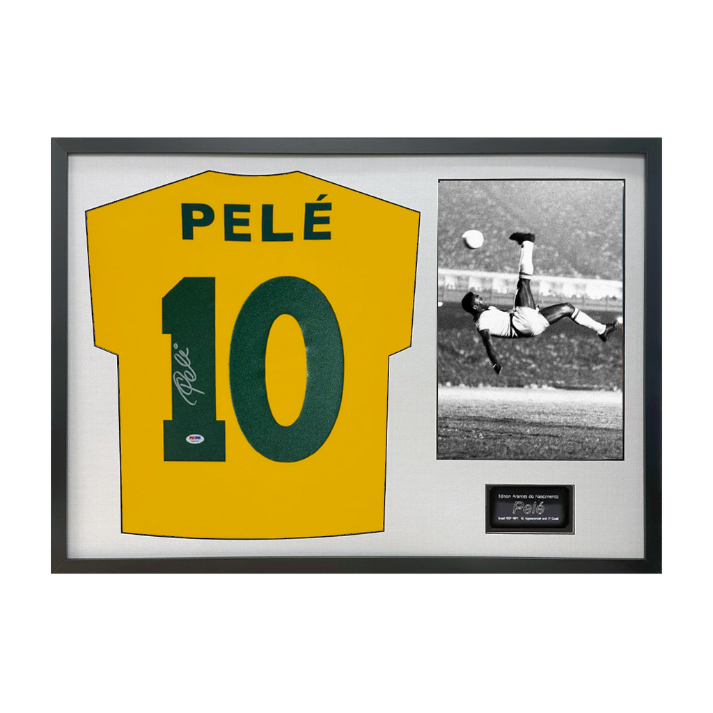 Pele Back Signed Brazil Shirt Classic Frame (PSA)