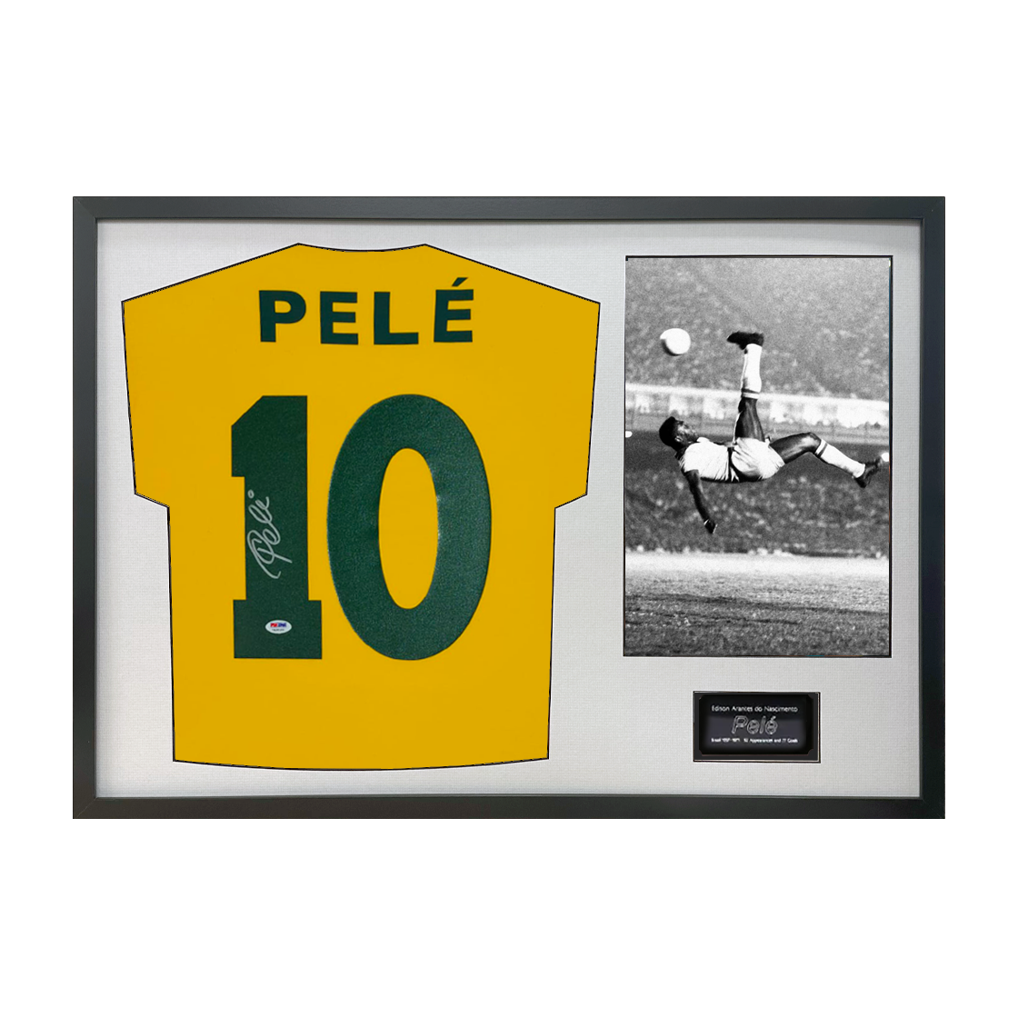 Pele Back Signed Brazil Shirt Classic Frame (PSA)