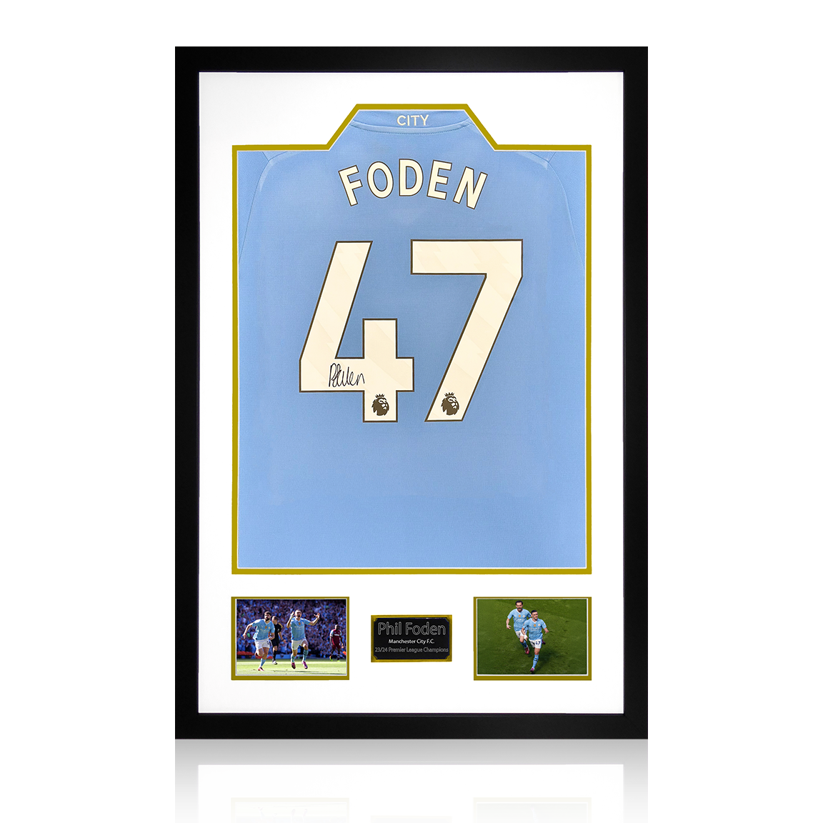Phil Foden Signed Manchester City 23/24 Premier League Champions Shirt Premium Frame