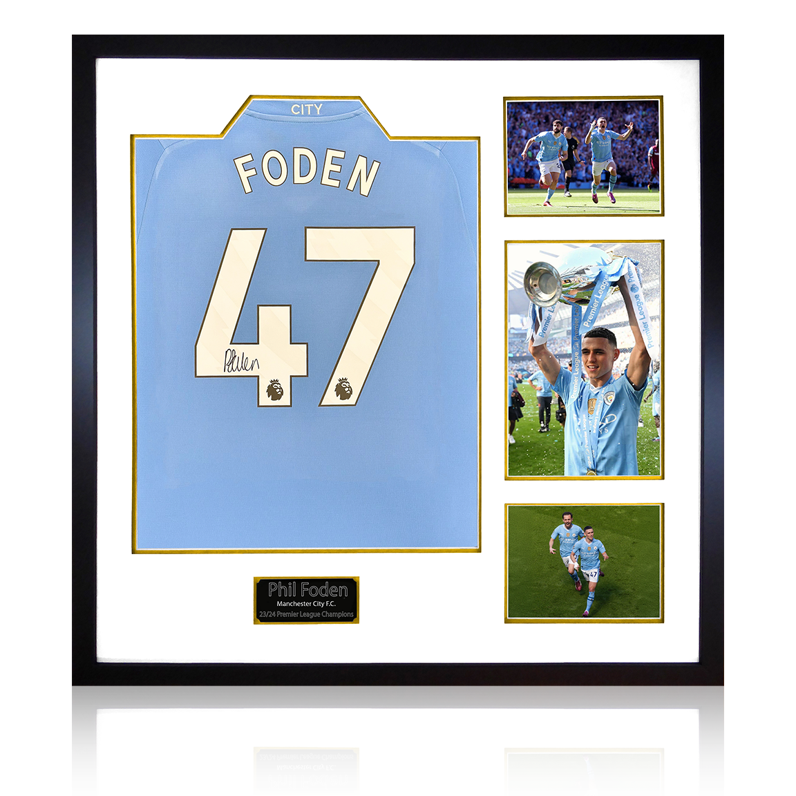 Phil Foden Signed Manchester City 23/24 Premier League Champions Shirt Elite Frame