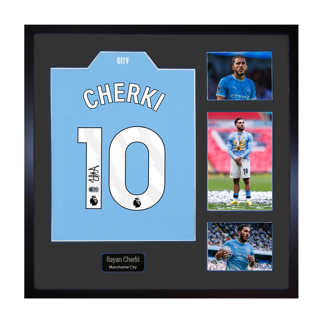 Ryan Cherki Signed Manchester City Shirt Elite Black Frame