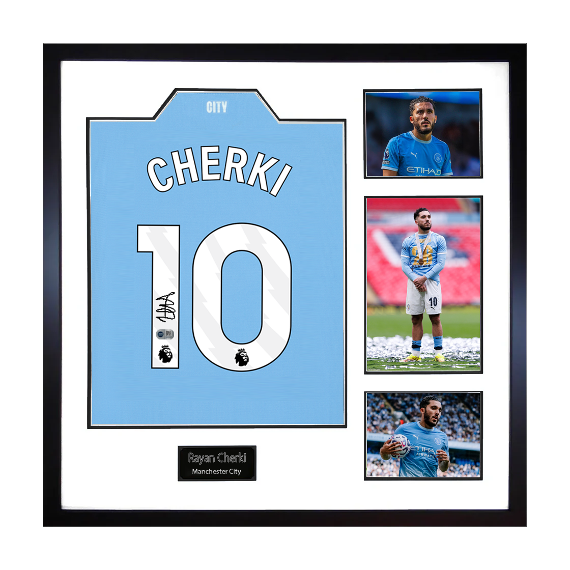 Ryan Cherki Signed Manchester City Shirt Elite White Frame