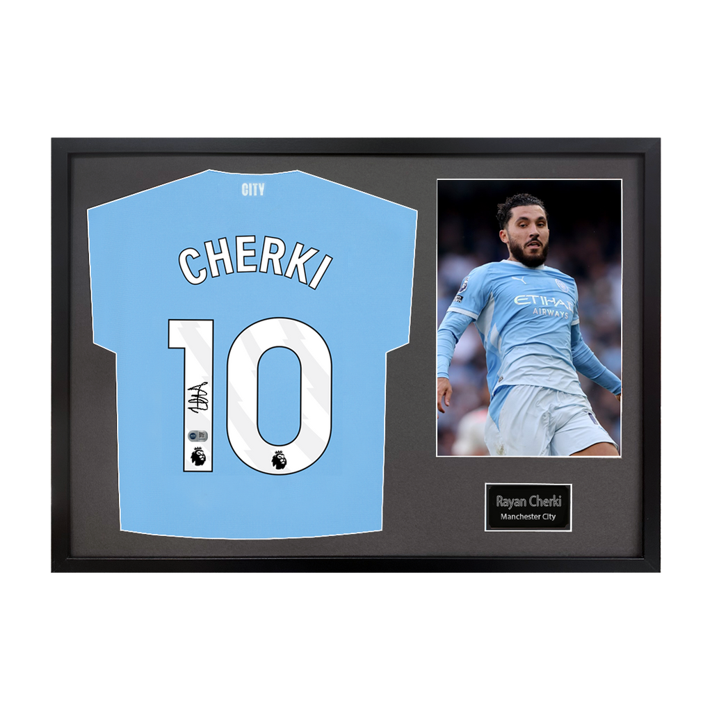 Rayan Cherki Signed Manchester City Shirt Classic Black Frame