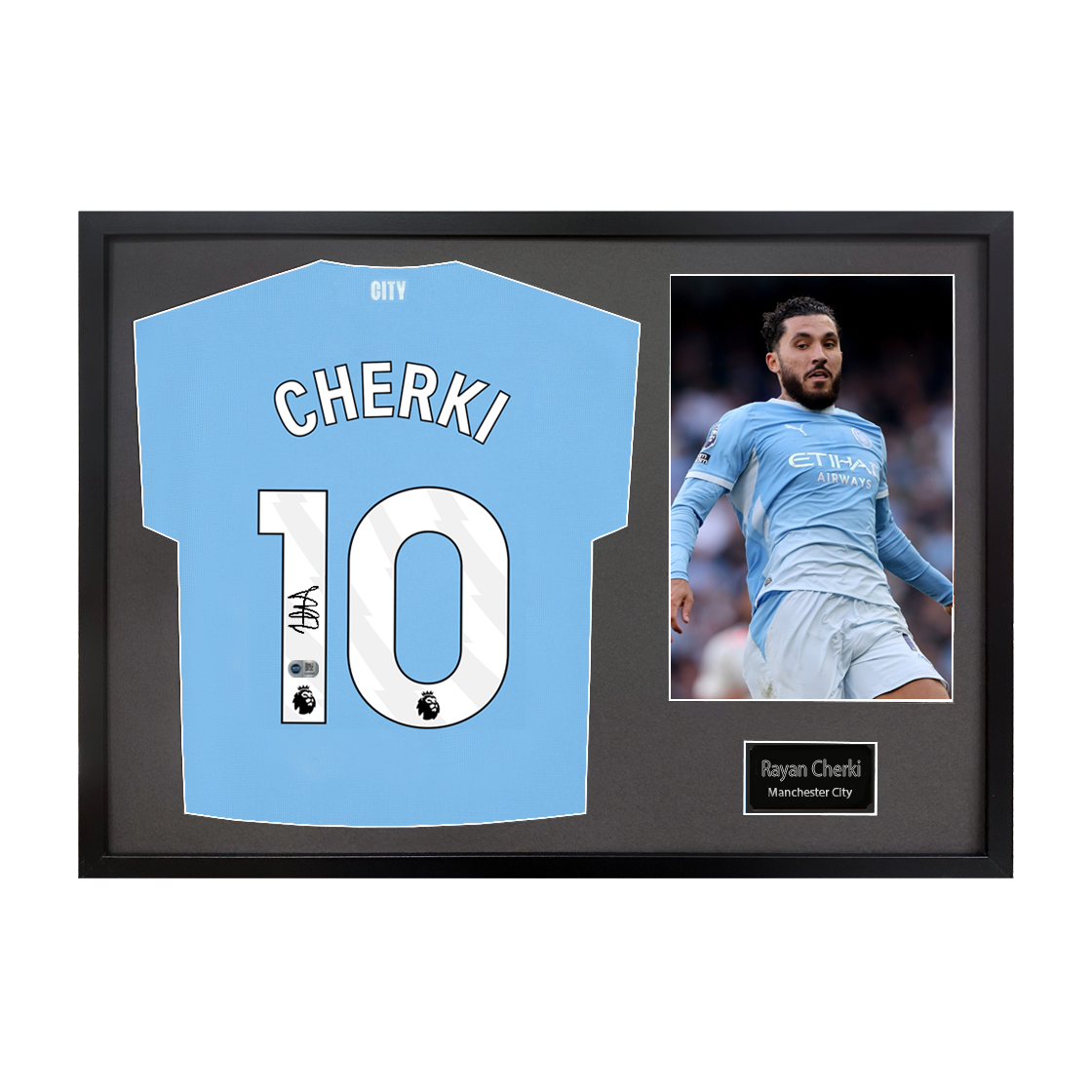 Rayan Cherki Signed Manchester City Shirt Classic Black Frame