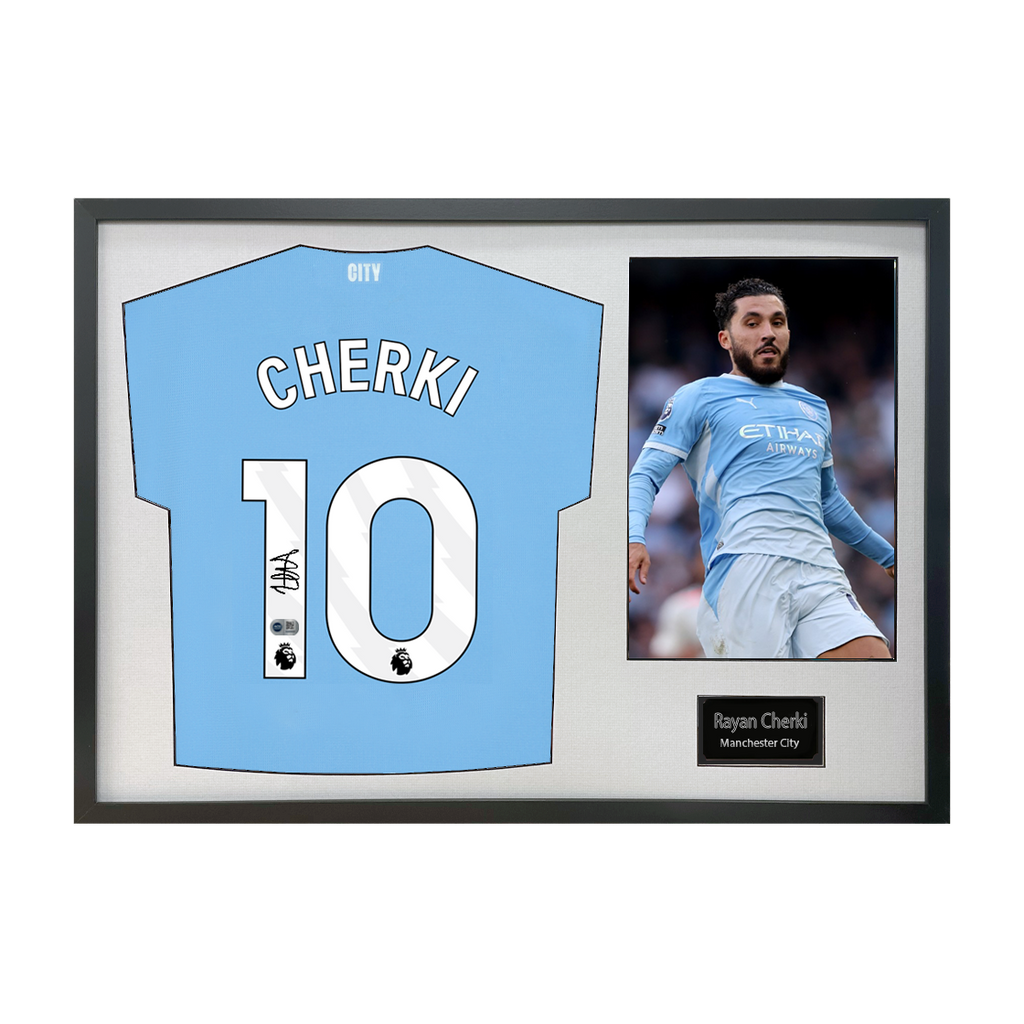 Rayan Cherki Signed Manchester City Shirt Classic White Frame