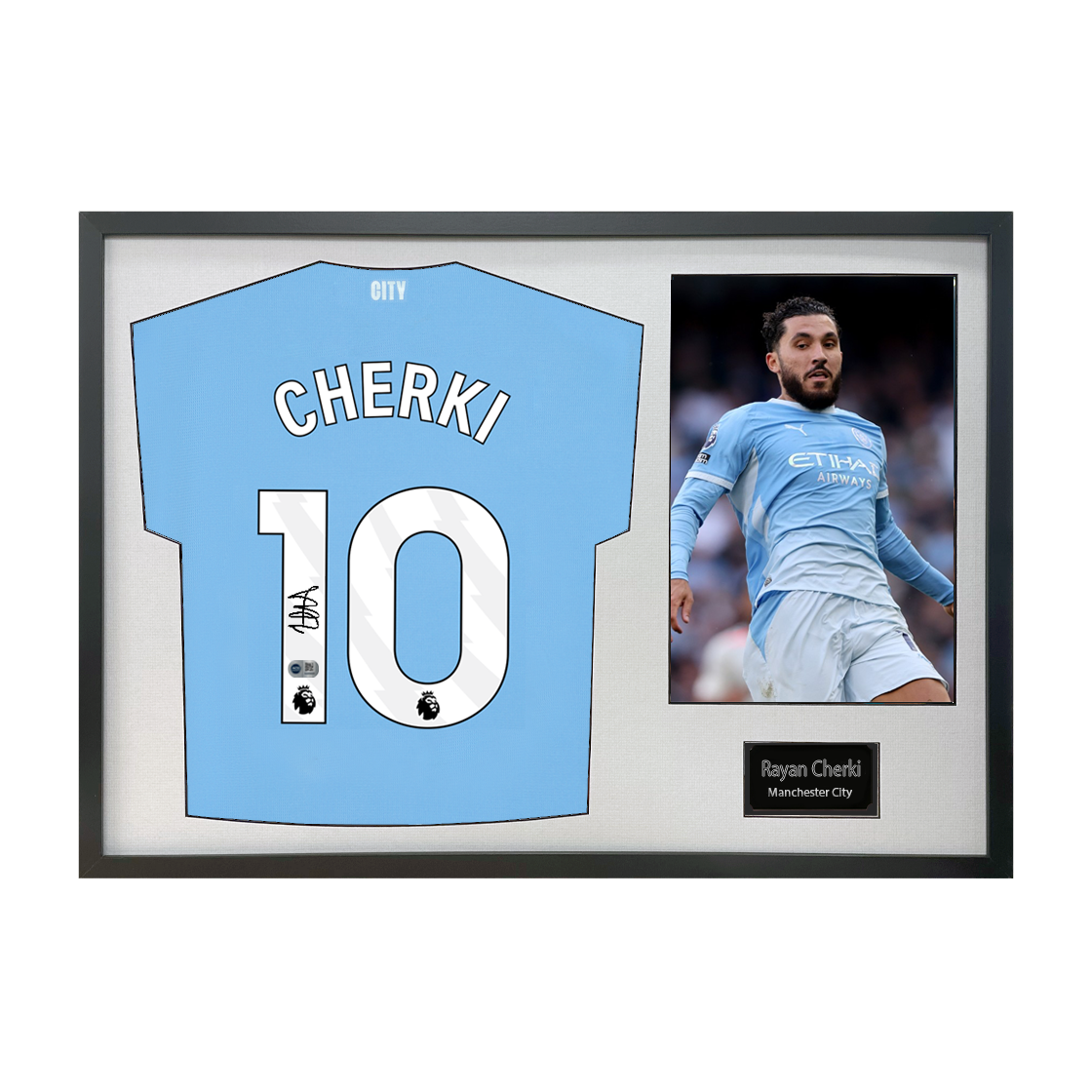 Rayan Cherki Signed Manchester City Shirt Classic White Frame