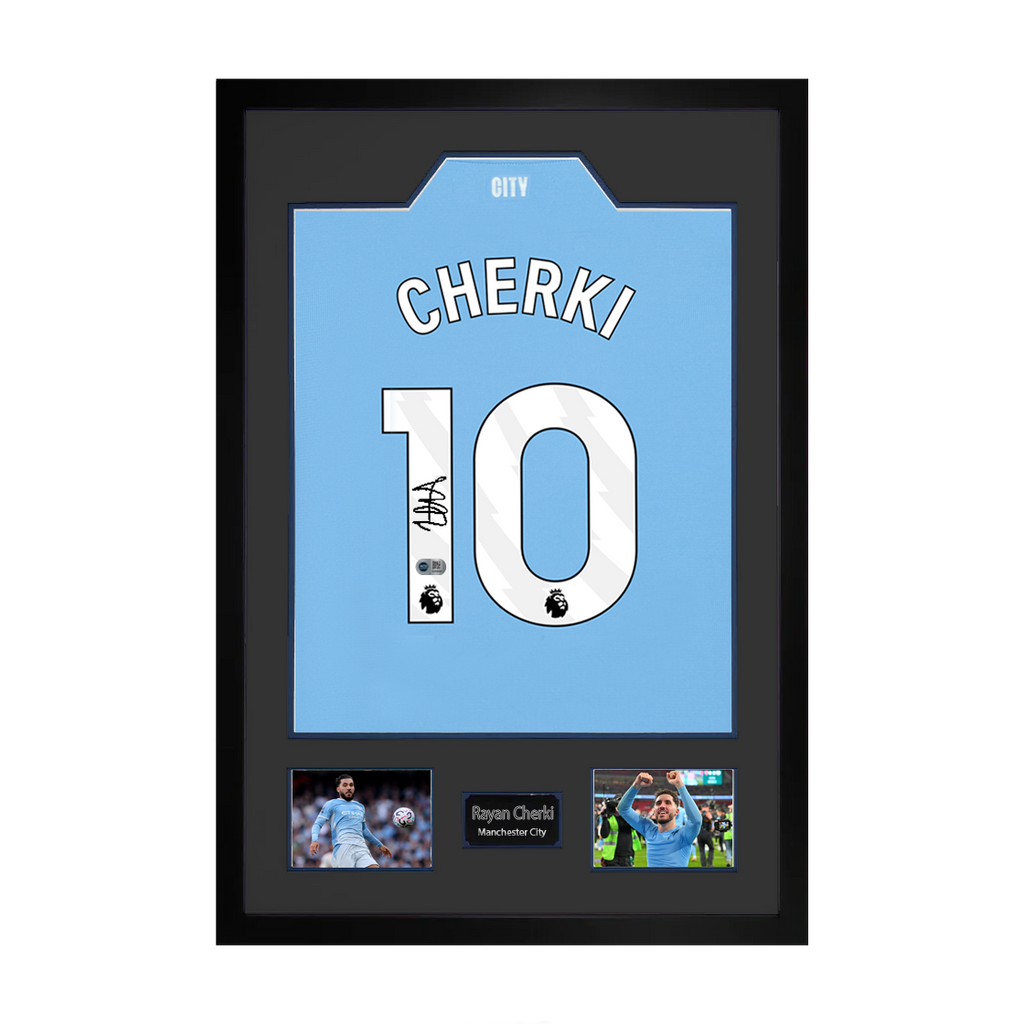 Rayan Cherki Signed Manchester City Shirt Premium Black Frame