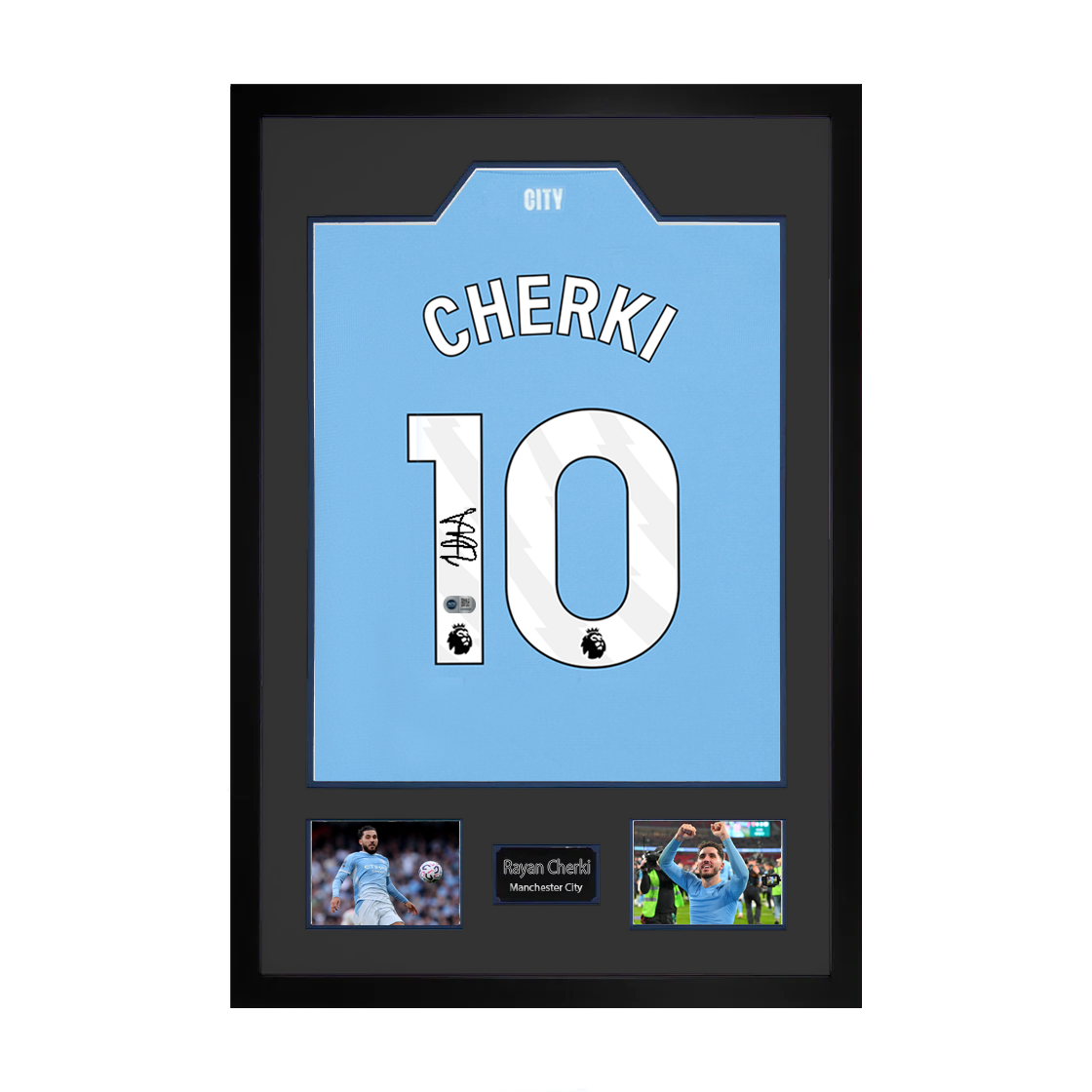 Rayan Cherki Signed Manchester City Shirt Premium Black Frame