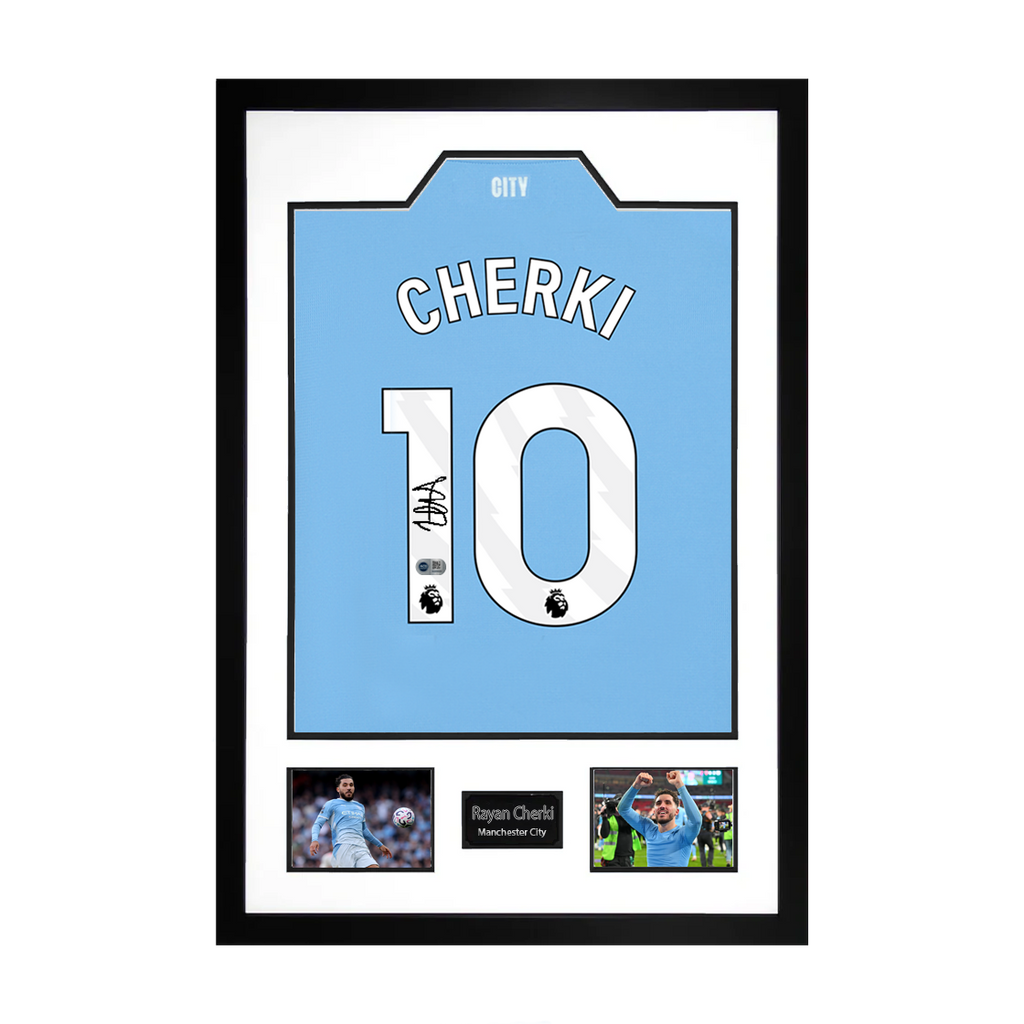 Rayan Cherki Signed Manchester City Shirt Premium White Frame