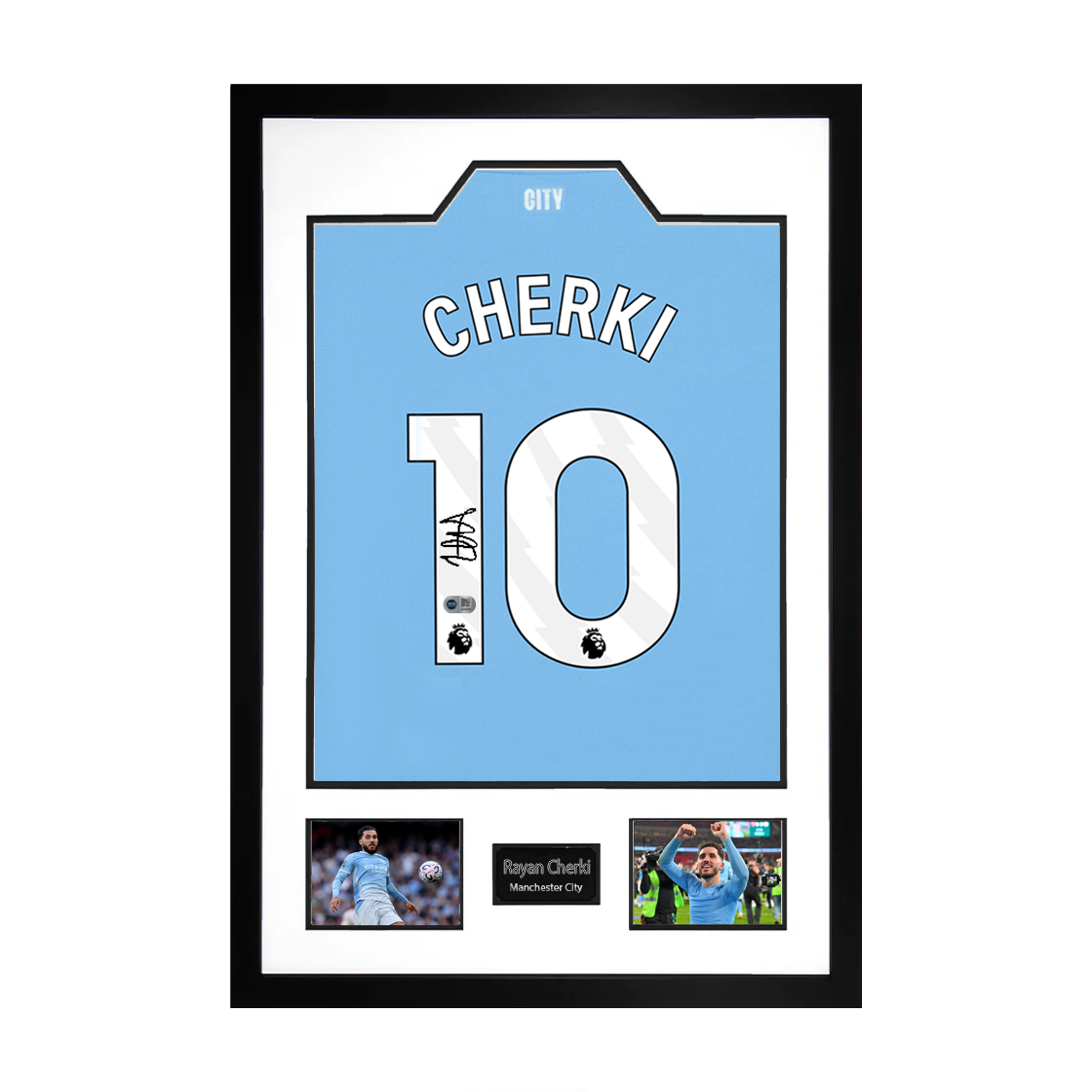 Rayan Cherki Signed Manchester City Shirt Premium White Frame