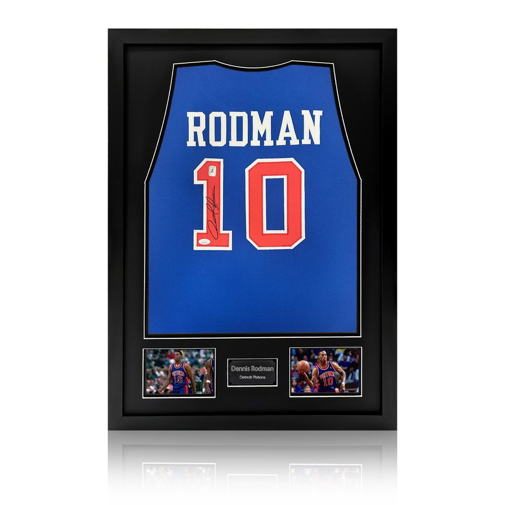 Dennis Rodman Signed Detroit Pistons Jersey Premium Frame (JSA)