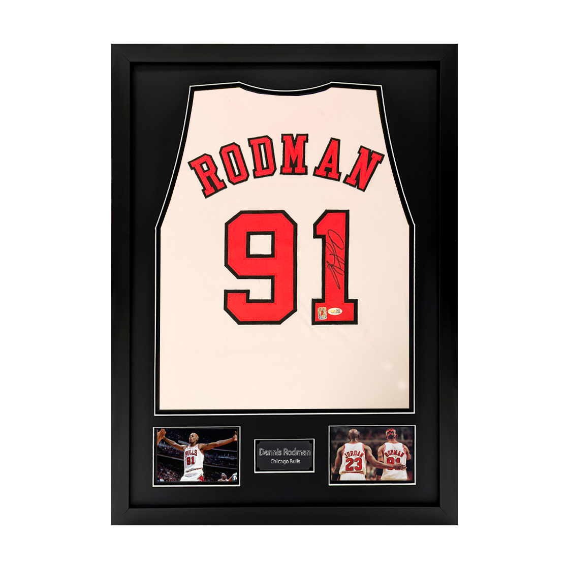 Dennis Rodman Signed Chicago Bulls Jersey Premium Frame (JSA)