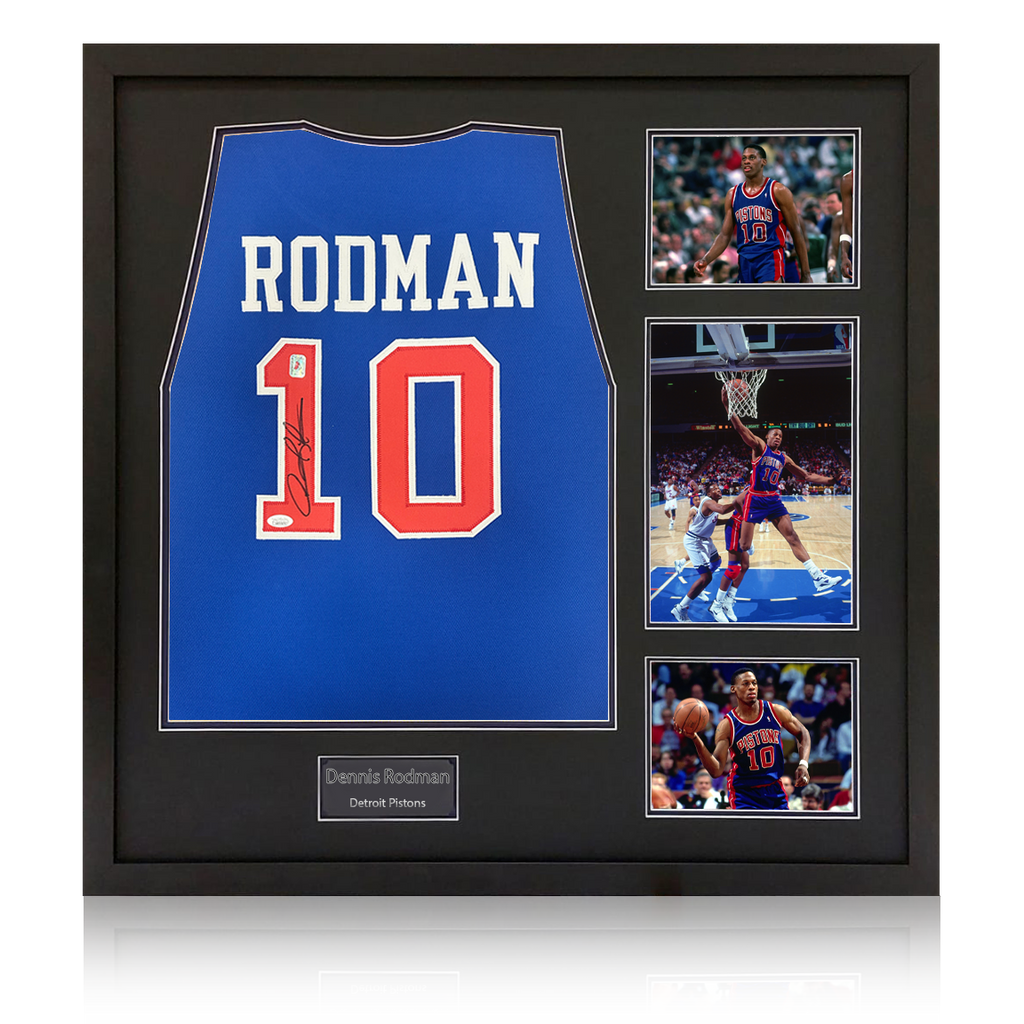 Dennis Rodman Signed Detroit Pistons Jersey Elite Frame (JSA)