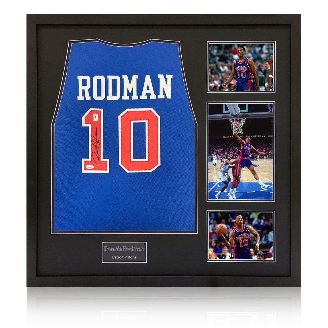 Dennis Rodman Signed Detroit Pistons Jersey Elite Frame (JSA)