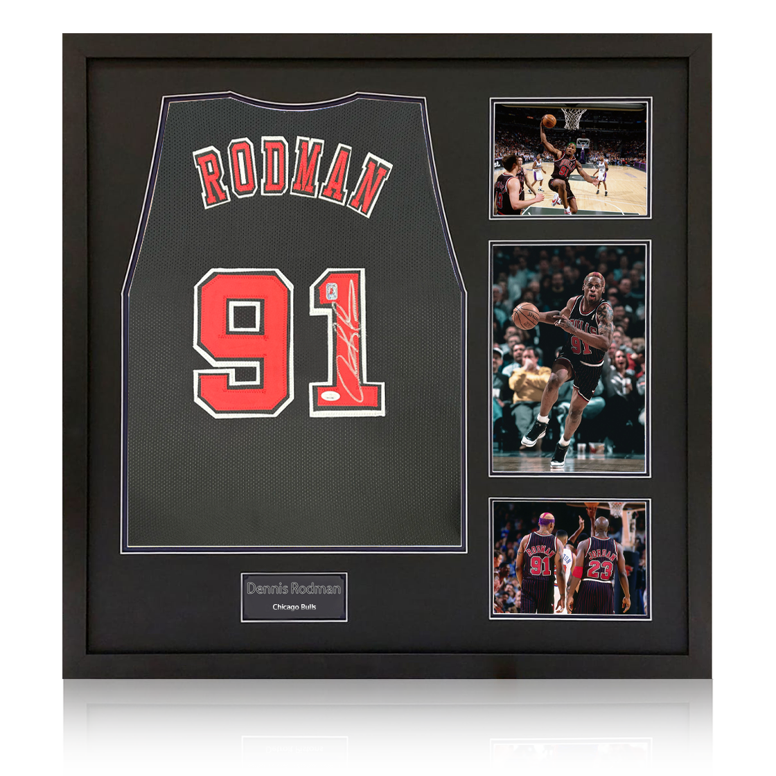 Dennis Rodman Signed Chicago Bulls Jersey Elite Frame (JSA)