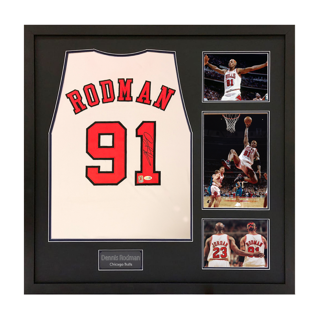 Dennis Rodman Signed Chicago Bulls Jersey Elite Frame (JSA)