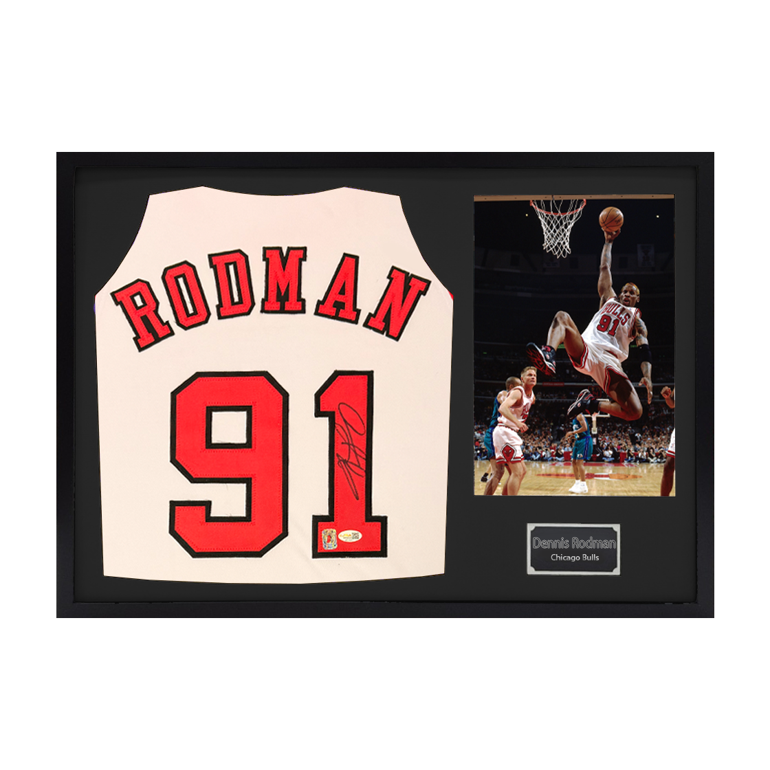 Dennis Rodman Signed Chicago Bulls Jersey Classic Frame (JSA)