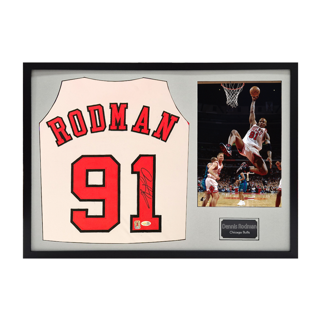 Dennis Rodman Signed Chicago Bulls Jersey Classic Frame (JSA)
