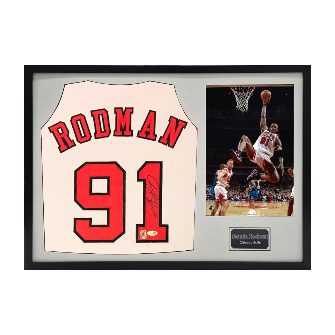 Dennis Rodman Signed Chicago Bulls Jersey Classic Frame (JSA)