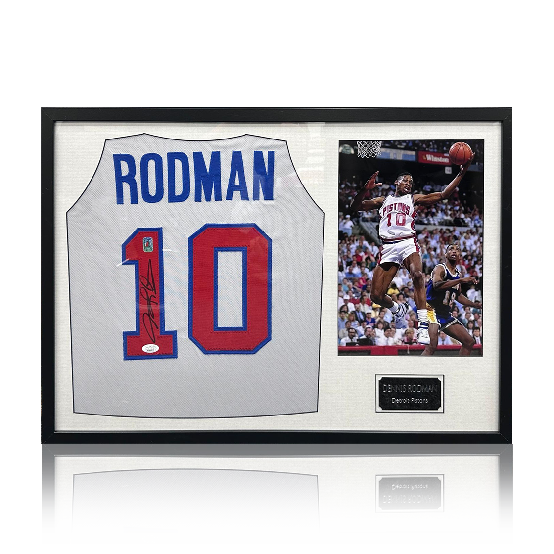 Dennis Rodman Signed Detroit Pistons Jersey Classic Frame (JSA)