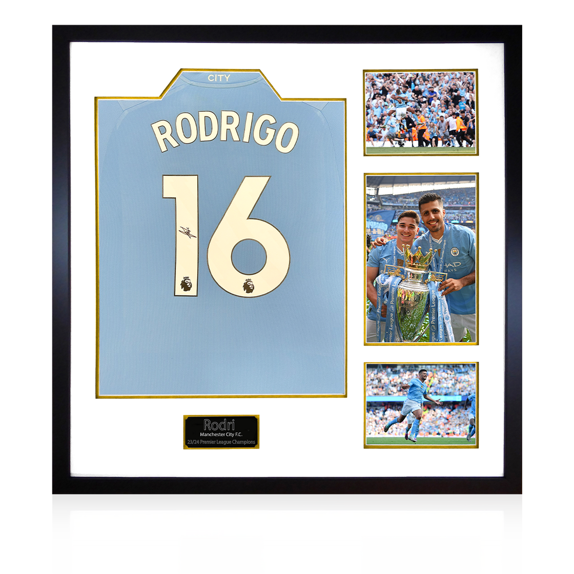 Rodri Signed Manchester City 23/24 Premier League Champions Shirt Elite Frame