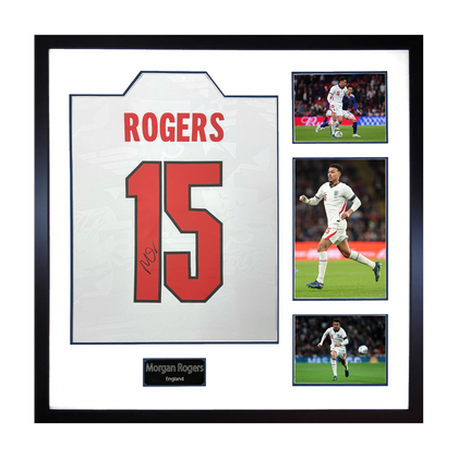 Morgan Rogers Signed England Home Shirt Elite Frame