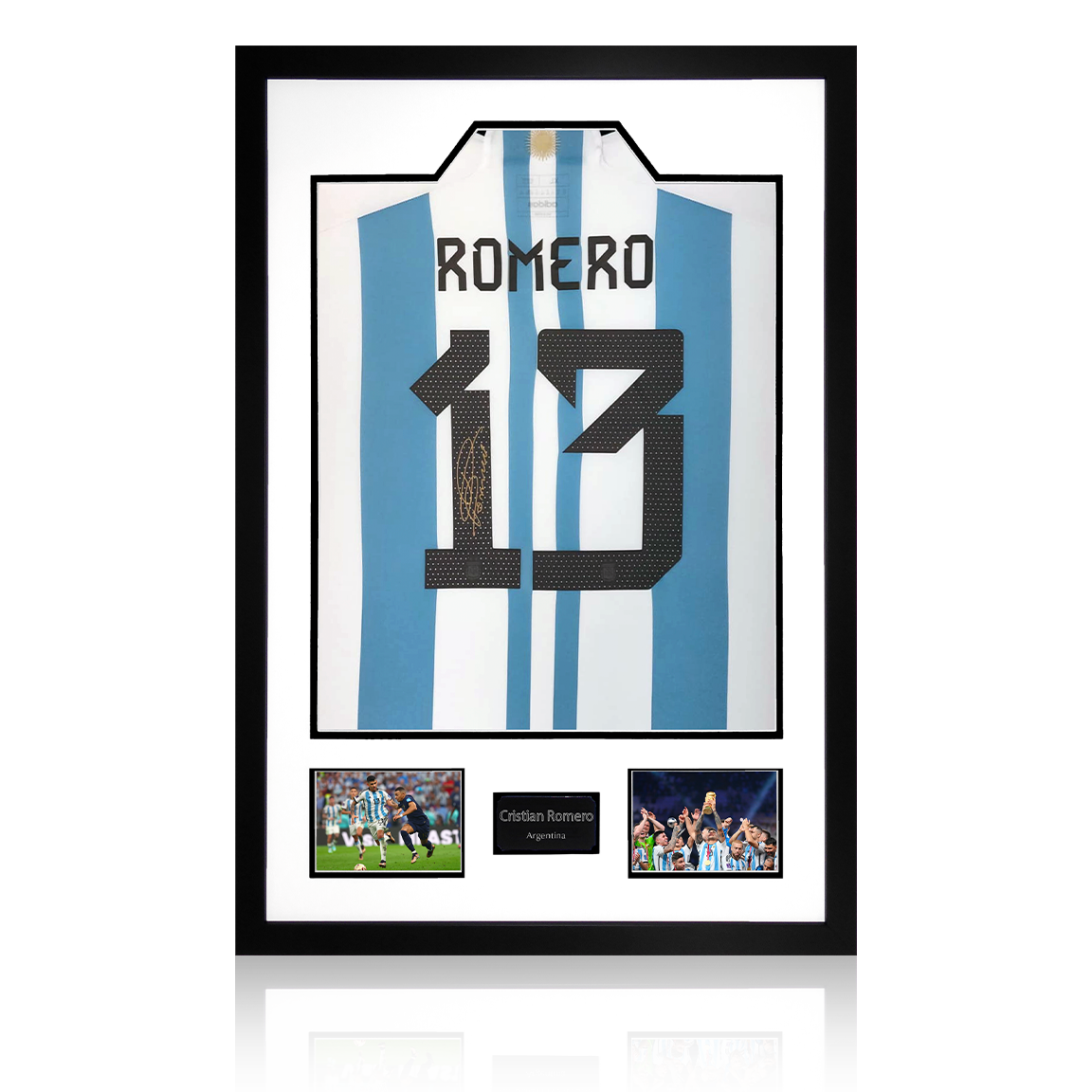 Cristian Romero Signed Argentina Shirt Premium Frame