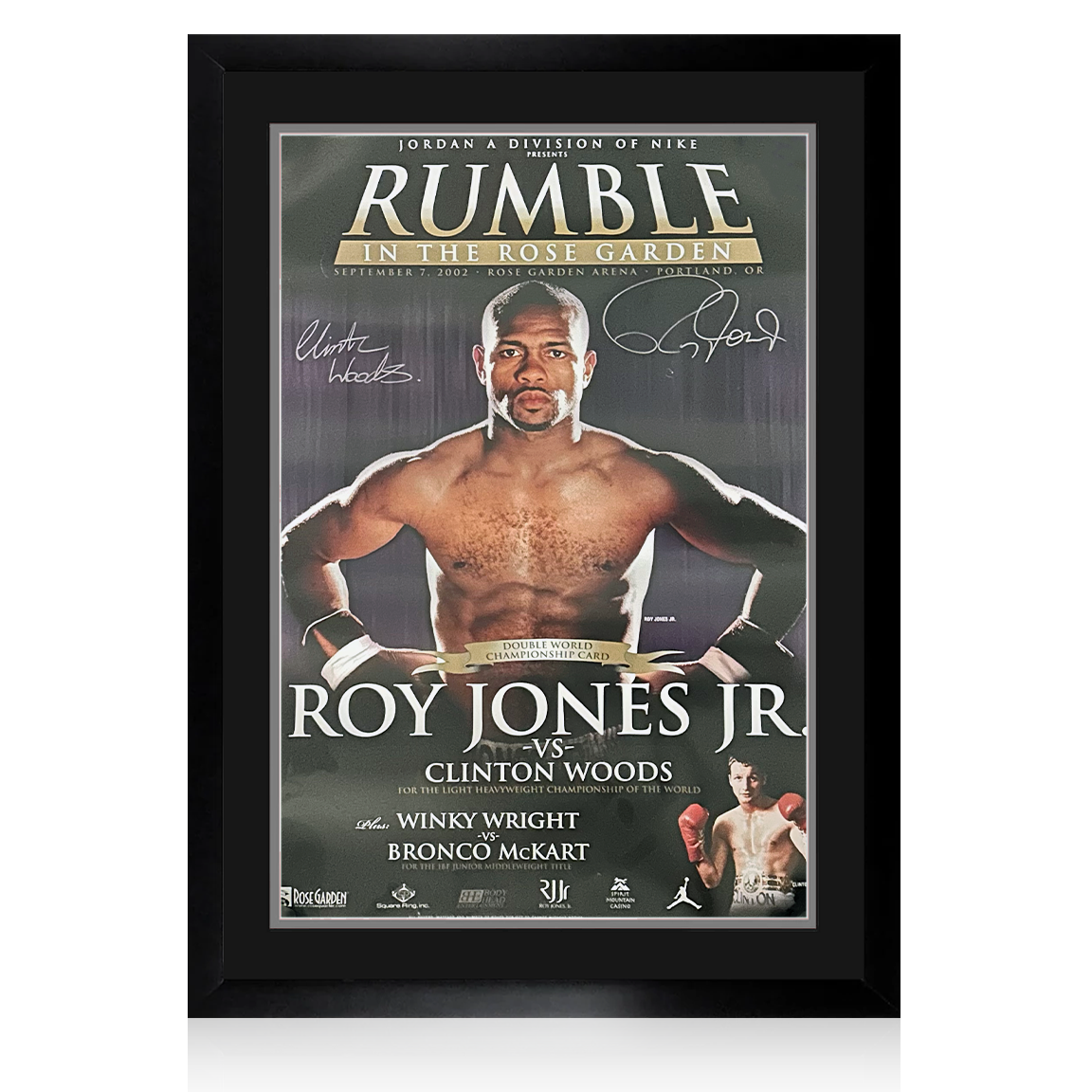 Roy Jones JR. & Clinton Woods Signed Deluxe Mount Display
