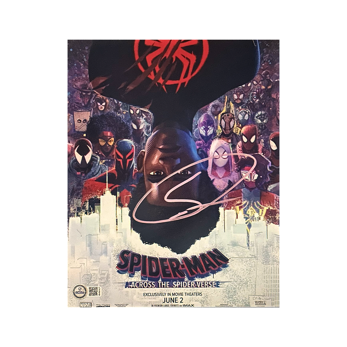 Shameik Moore Signed Spider-Man Across The Spider-Verse 10x8 Image 3 (AFTAL Authenticated)