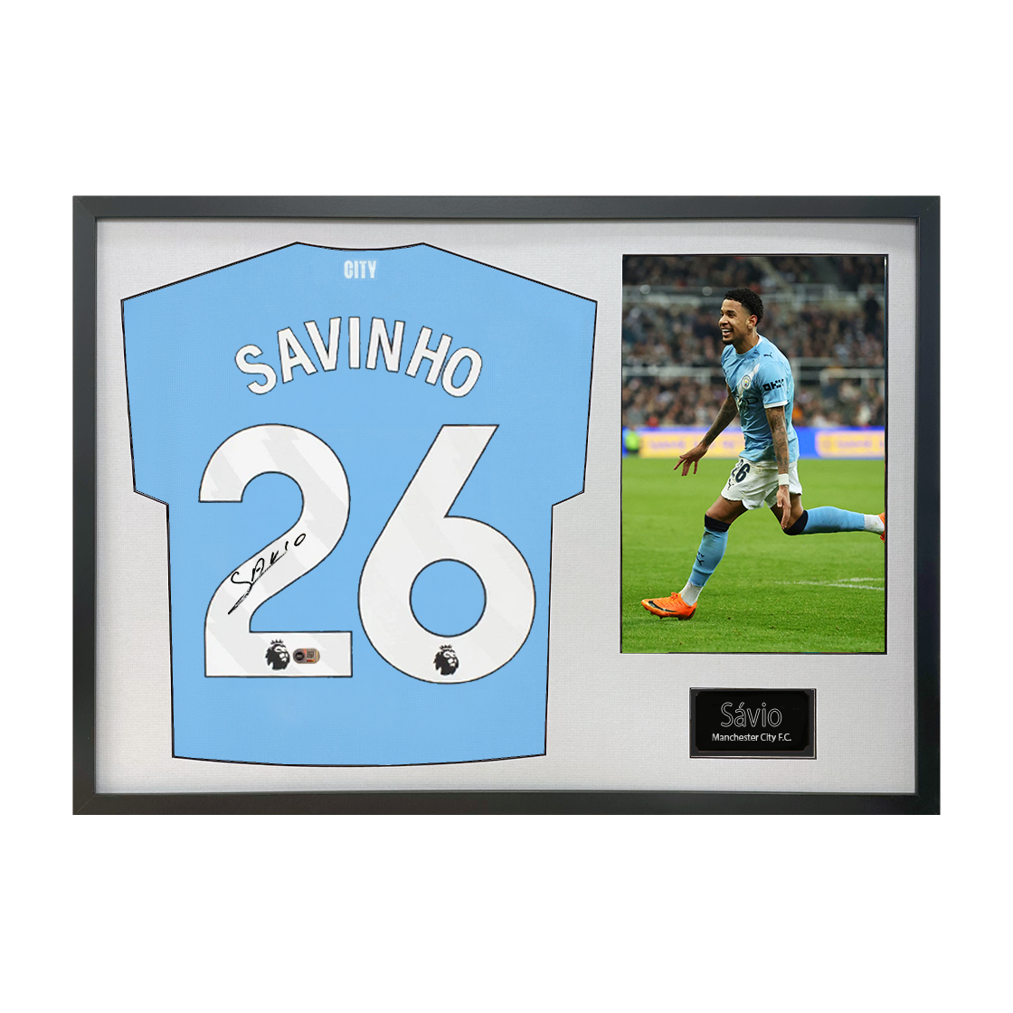 Sávio Signed Manchester City Shirt Classic Frame (ACG Cert)