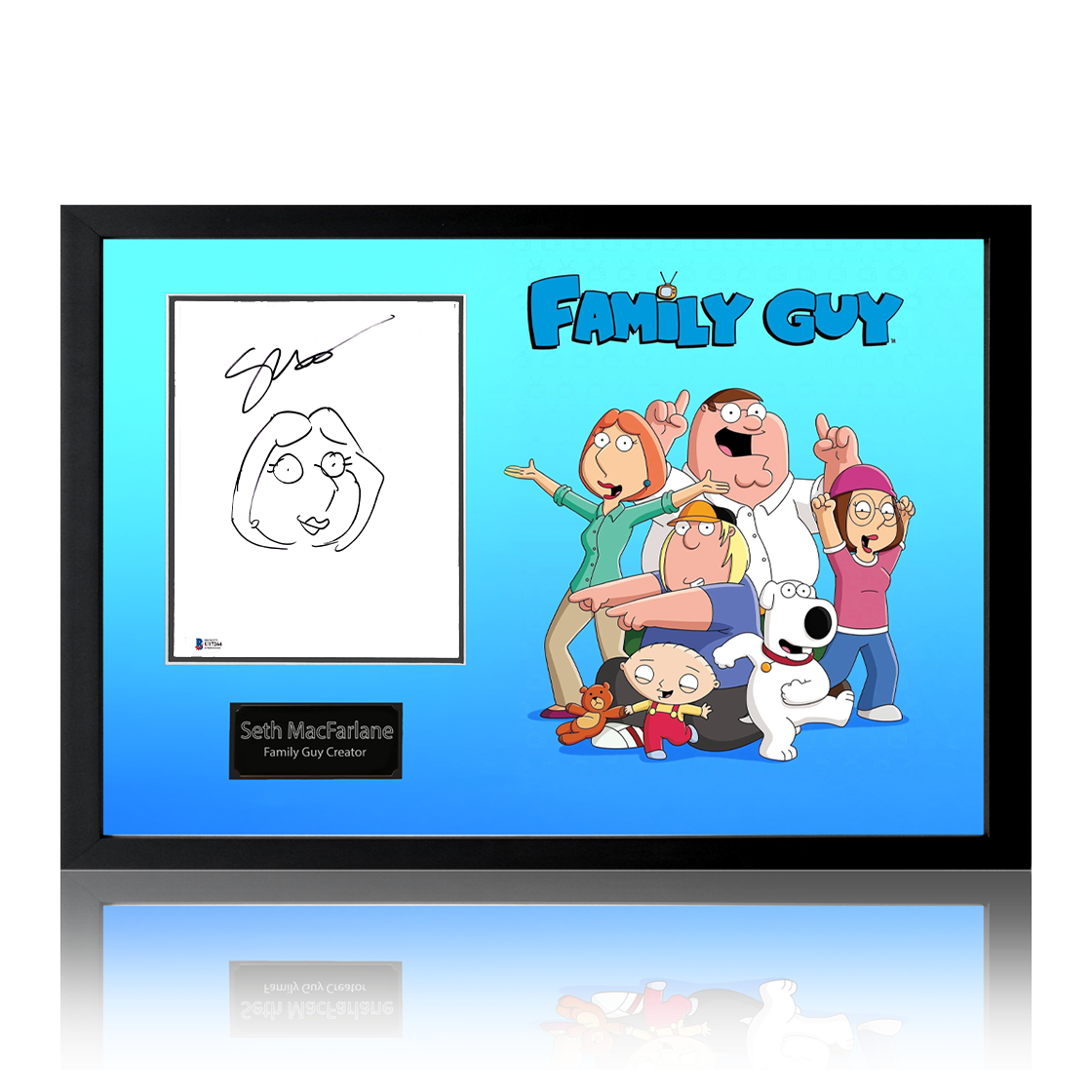 Seth MacFarlane Signed Family Guy Image With Sketch Inscription Iconic Frame (Beckett)