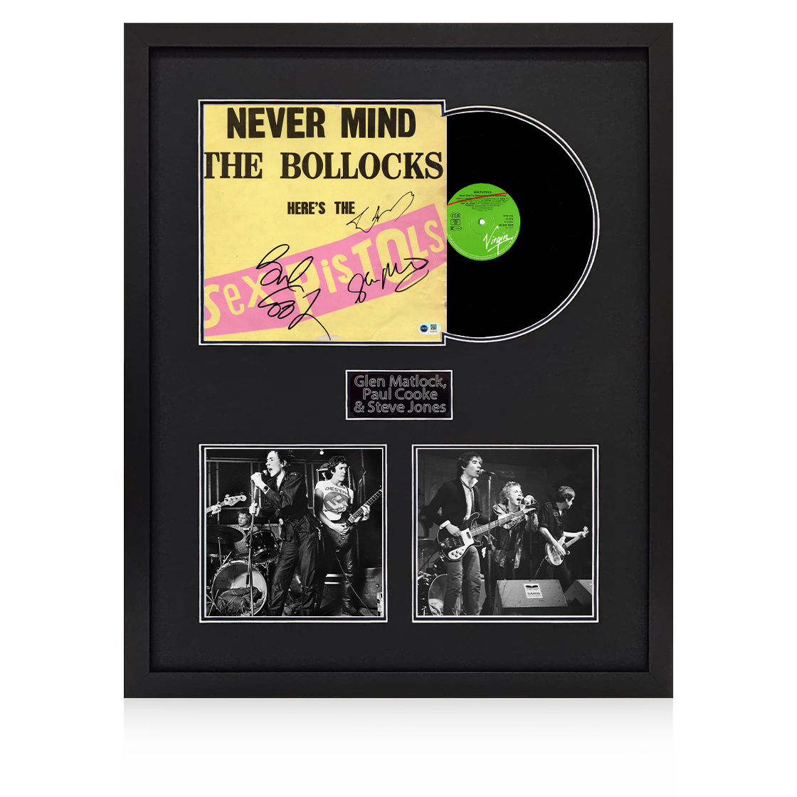 Sex Pistols Band Signed Never Mind The Bollocks LP Elite Frame (ACG Cert)