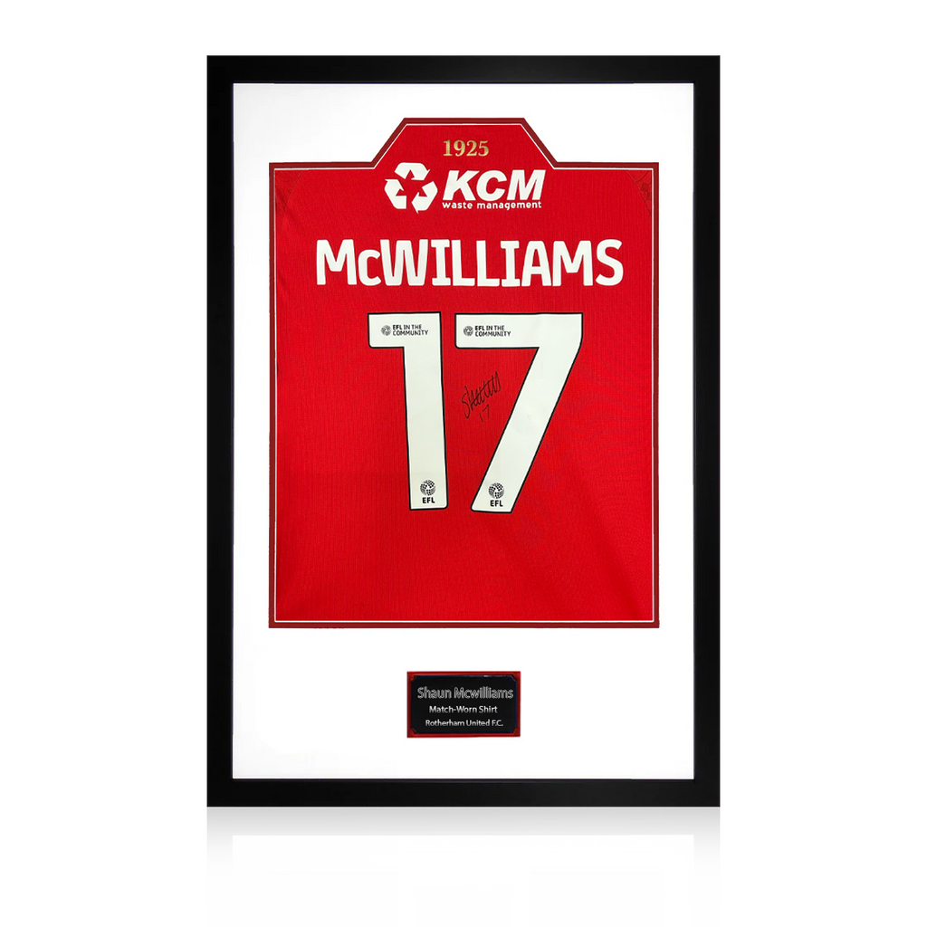 Shaun McWilliams Match-Worn & Signed Rotherham United Shirt Premium Frame