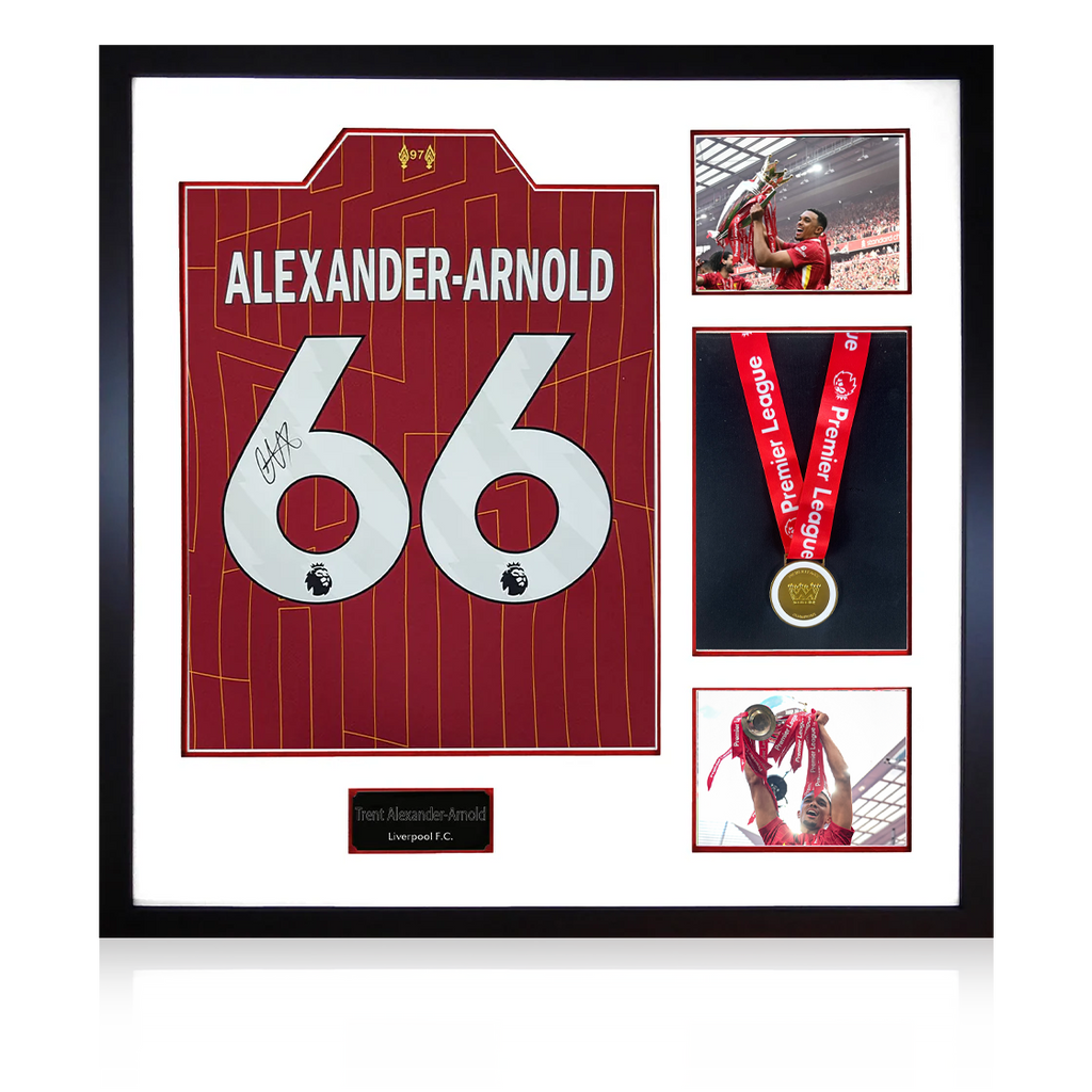 Trent Alexander-Arnold Signed Liverpool Shirt Elite Frame (AFTAL Authentication) w/ League Replica Medal