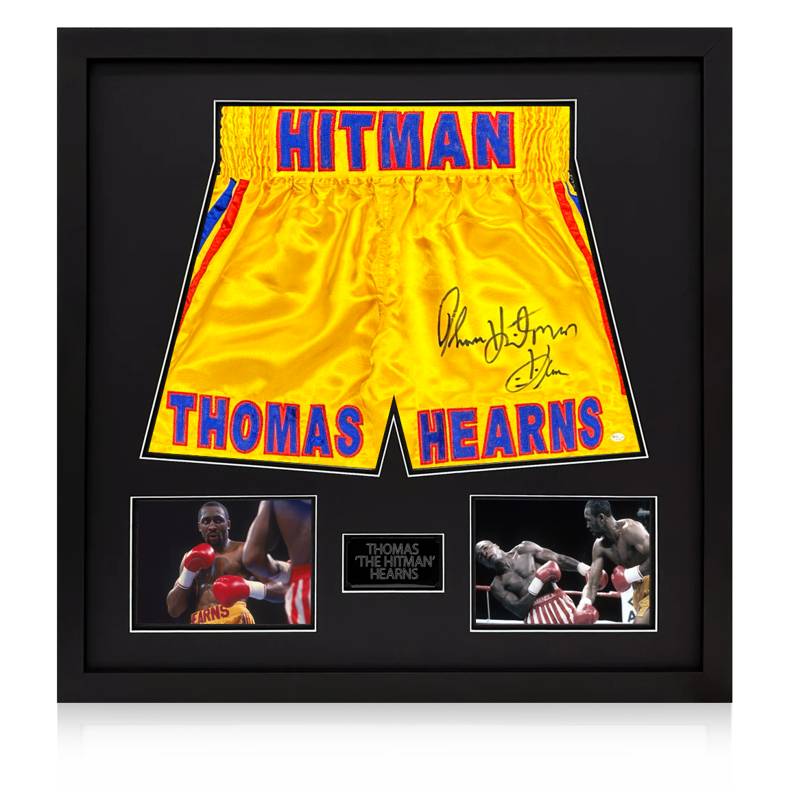 Thomas Hearns Signed Boxing Shorts Elite Frame (OA)