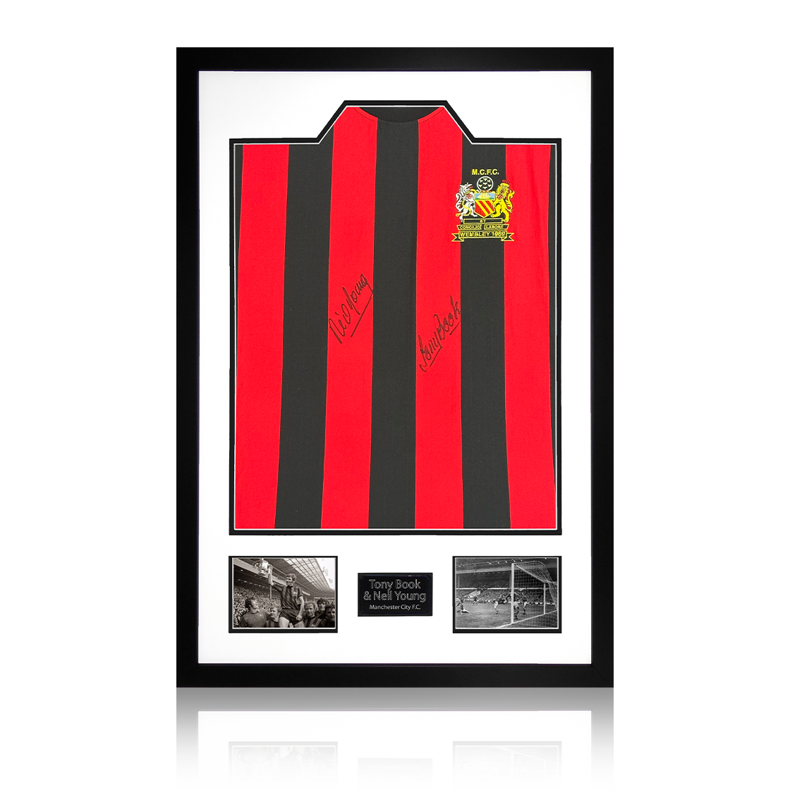Tony Book & Neil Young Signed Manchester City Shirt Premium Frame