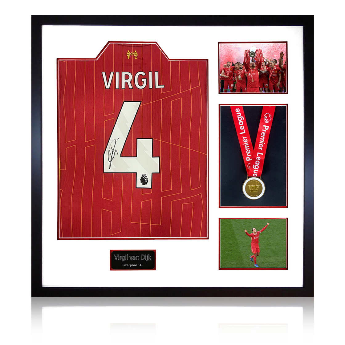 Virgil van Dijk Signed Liverpool Shirt Elite Frame w/ Premier League Replica Medal