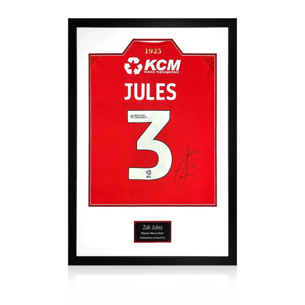 Zak Jules Match-Worn & Signed Rotherham United Shirt Premium Frame