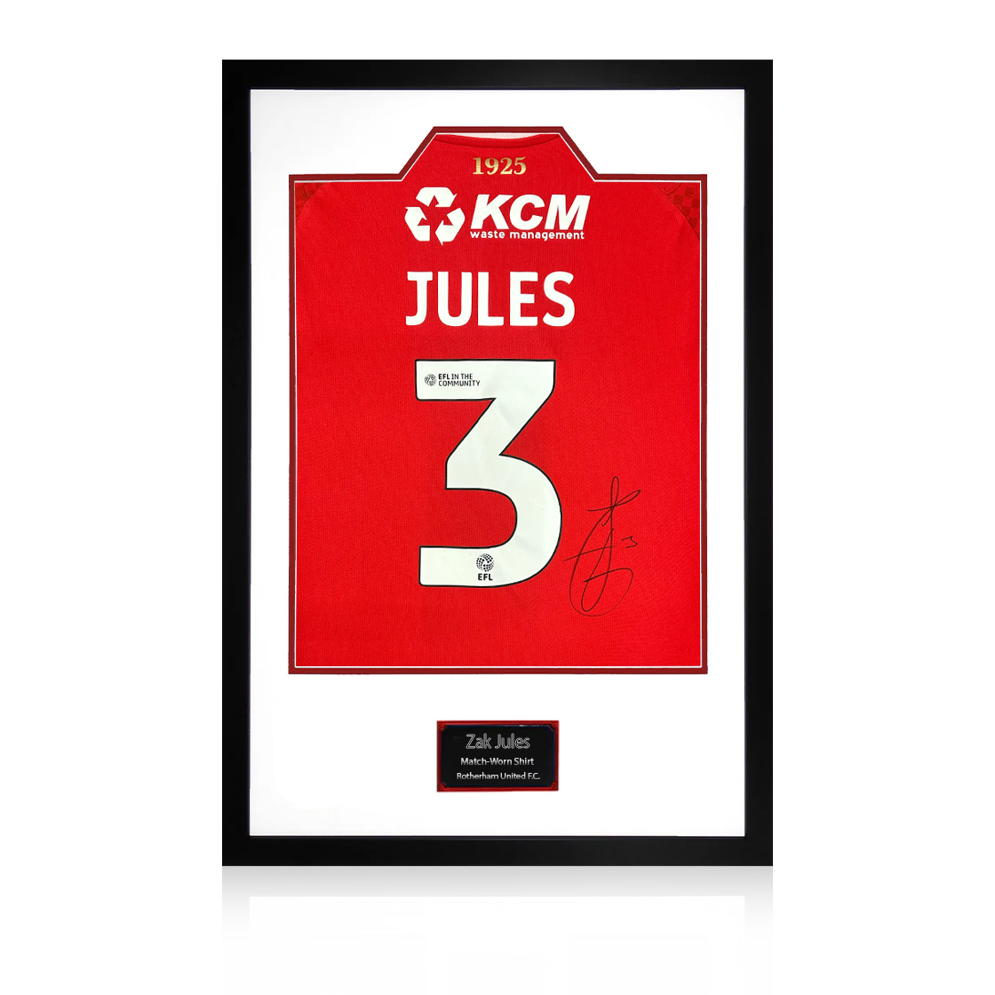 Zak Jules Match-Worn & Signed Rotherham United Shirt Premium Frame