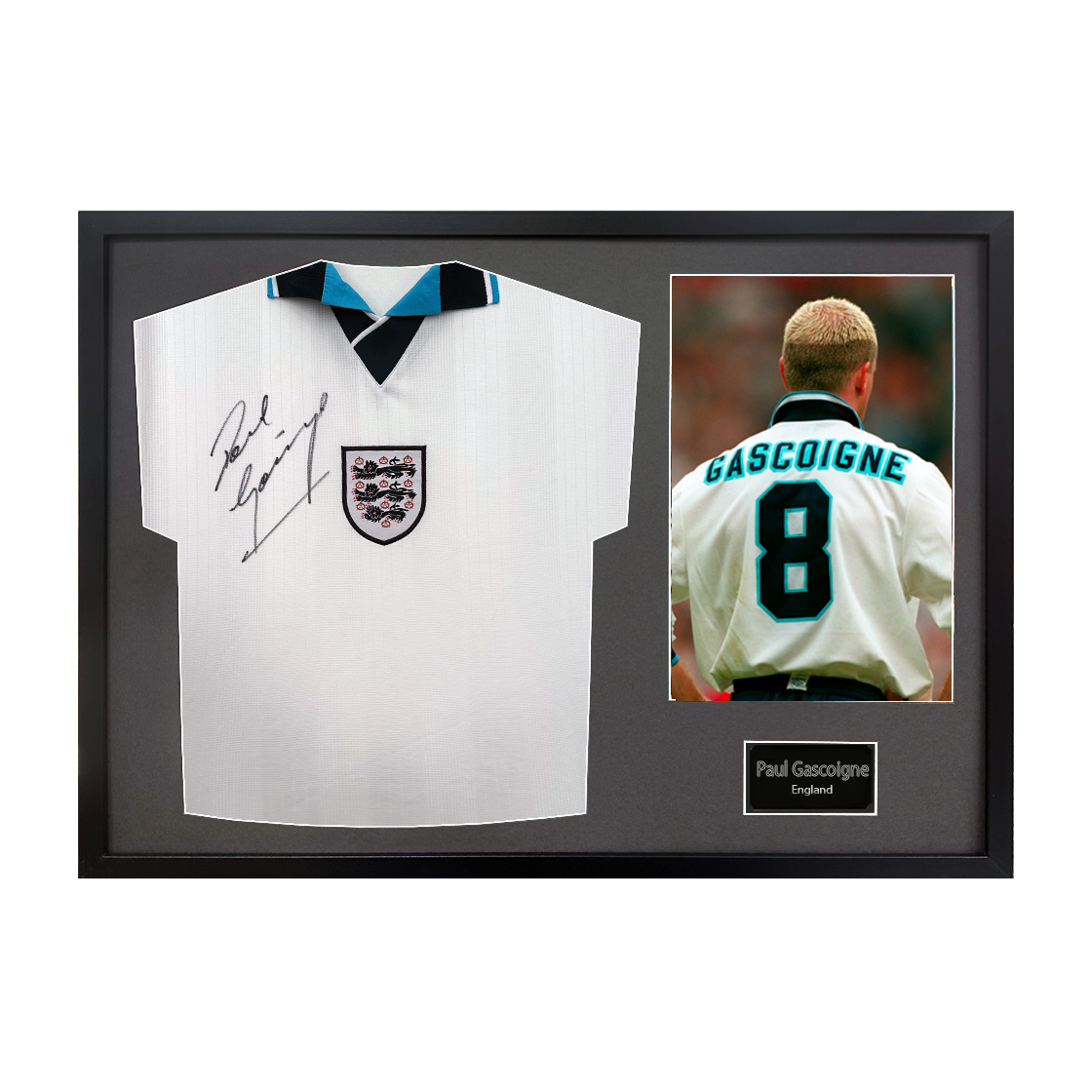Paul Gascogine Signed England '96 Shirt Classic Frame