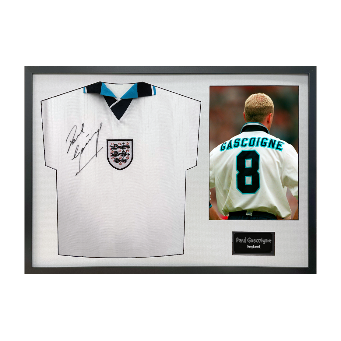 Paul Gascogine Signed England '96 Shirt Classic Frame